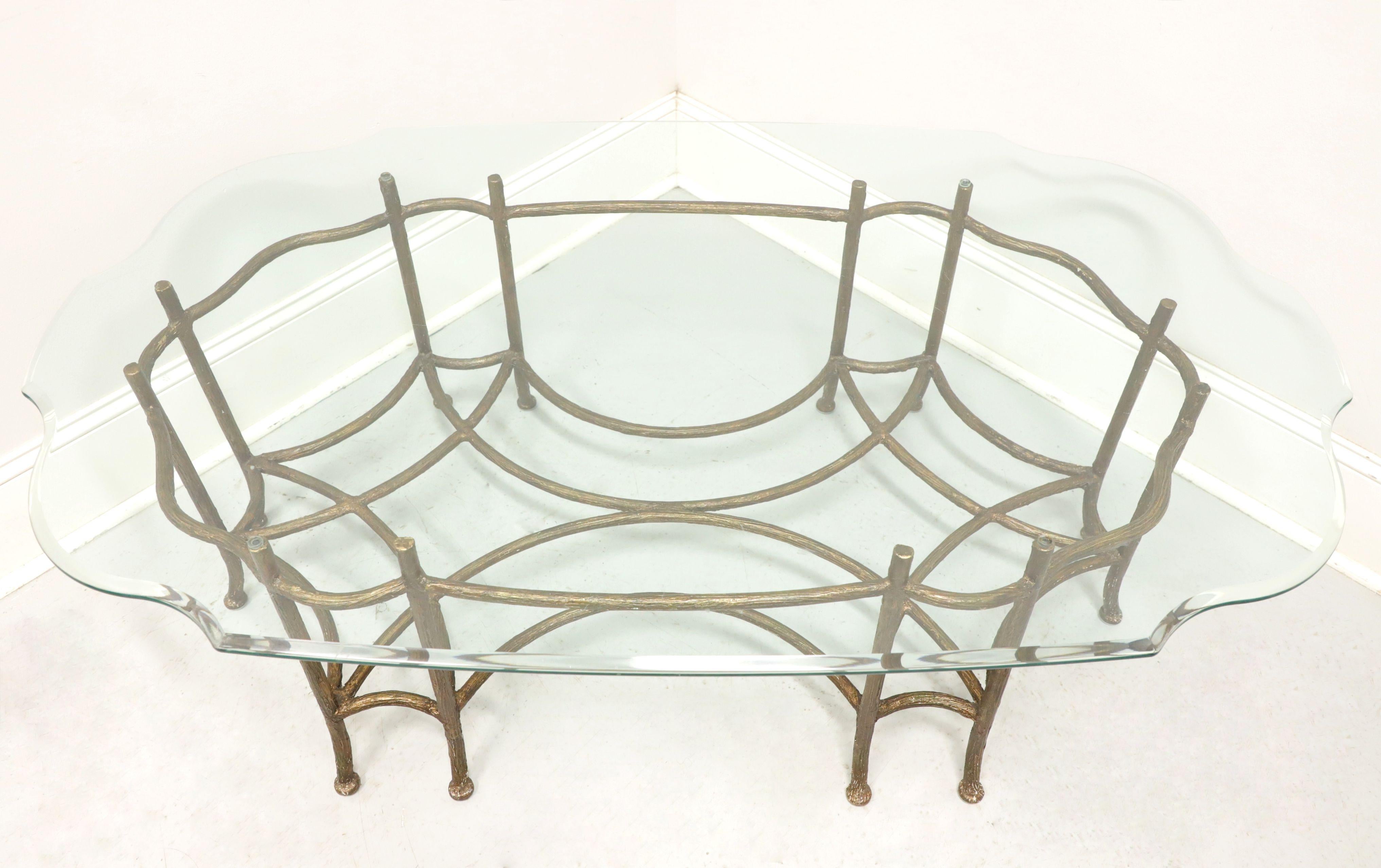 Vintage Transitional Style Glass Top Coffee Table with Metal Tree Branch Base In Good Condition In Charlotte, NC
