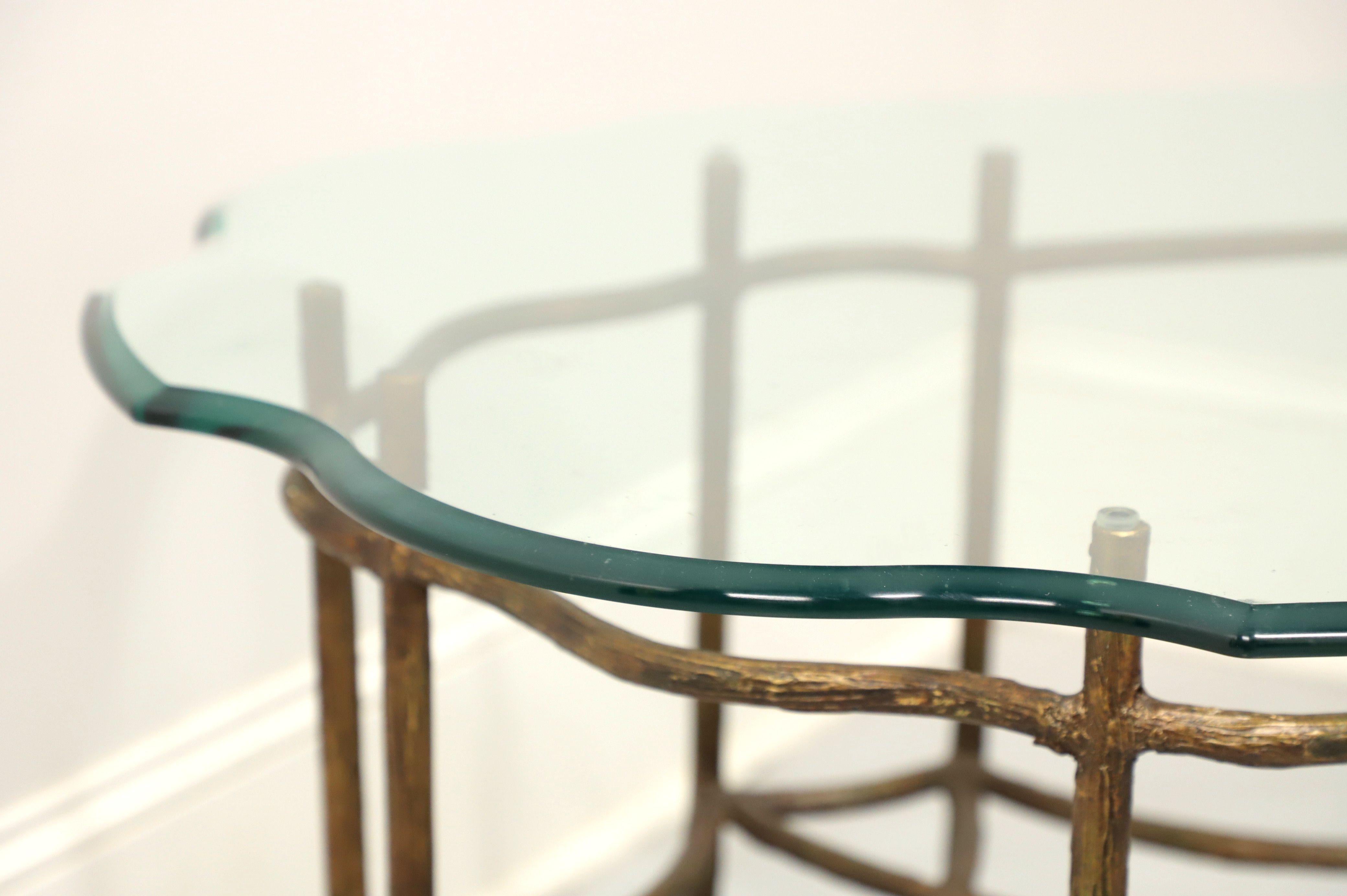 20th Century Vintage Transitional Style Glass Top Coffee Table with Metal Tree Branch Base