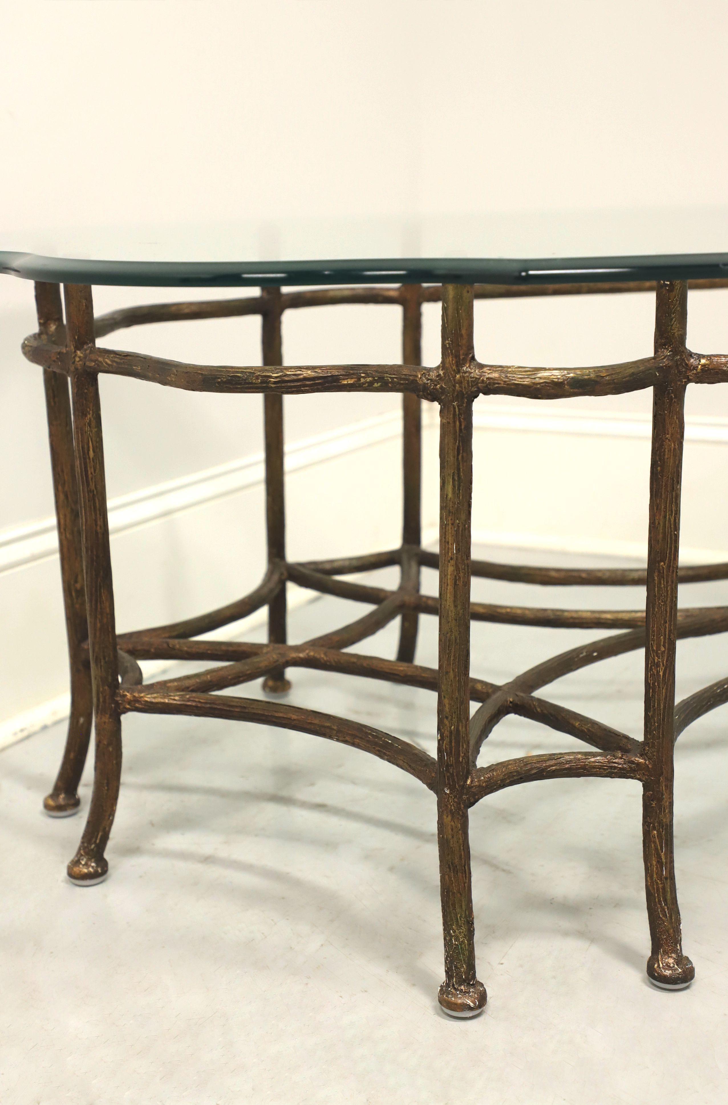 Vintage Transitional Style Glass Top Coffee Table with Metal Tree Branch Base 1