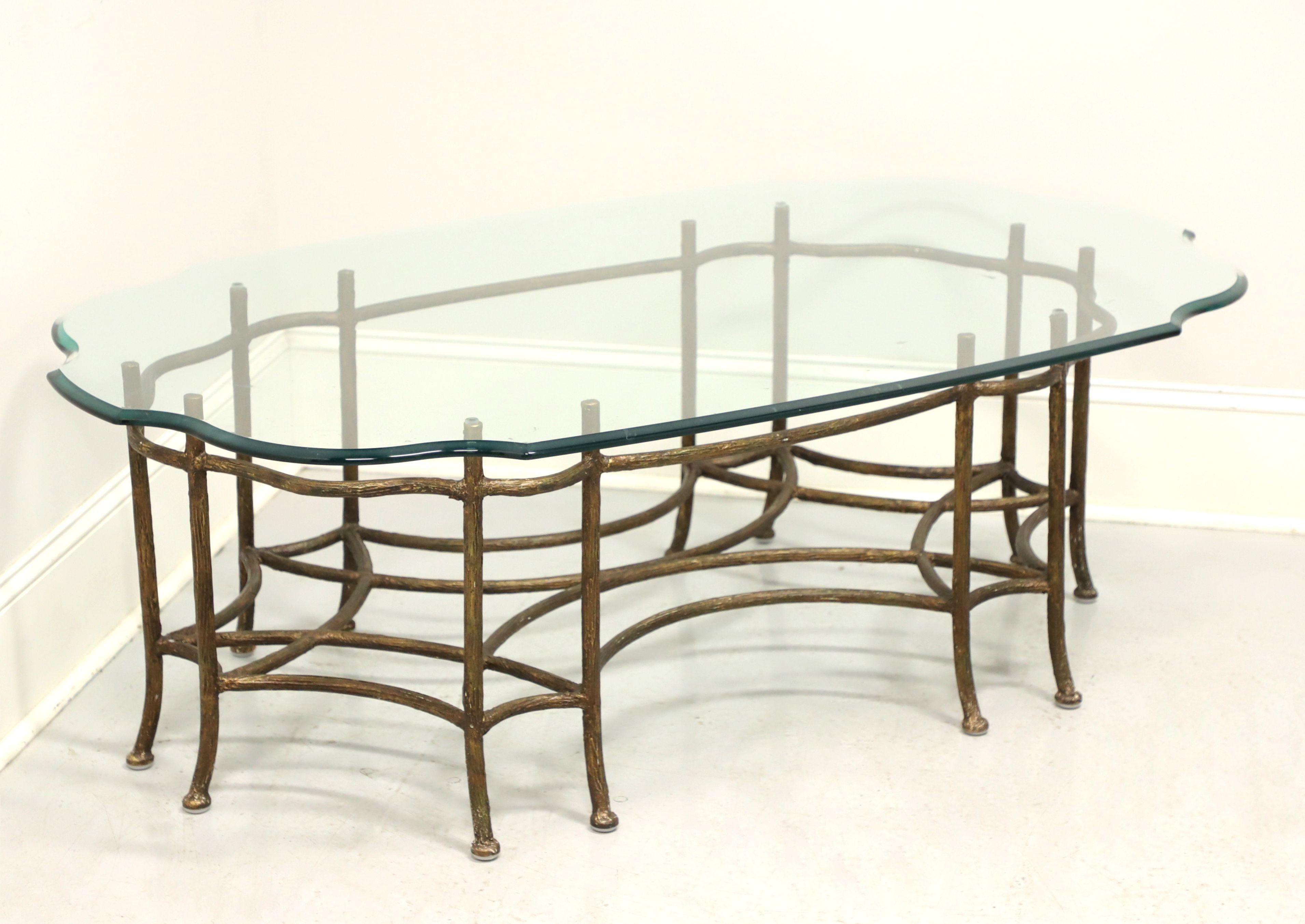 Vintage Transitional Style Glass Top Coffee Table with Metal Tree Branch Base 3