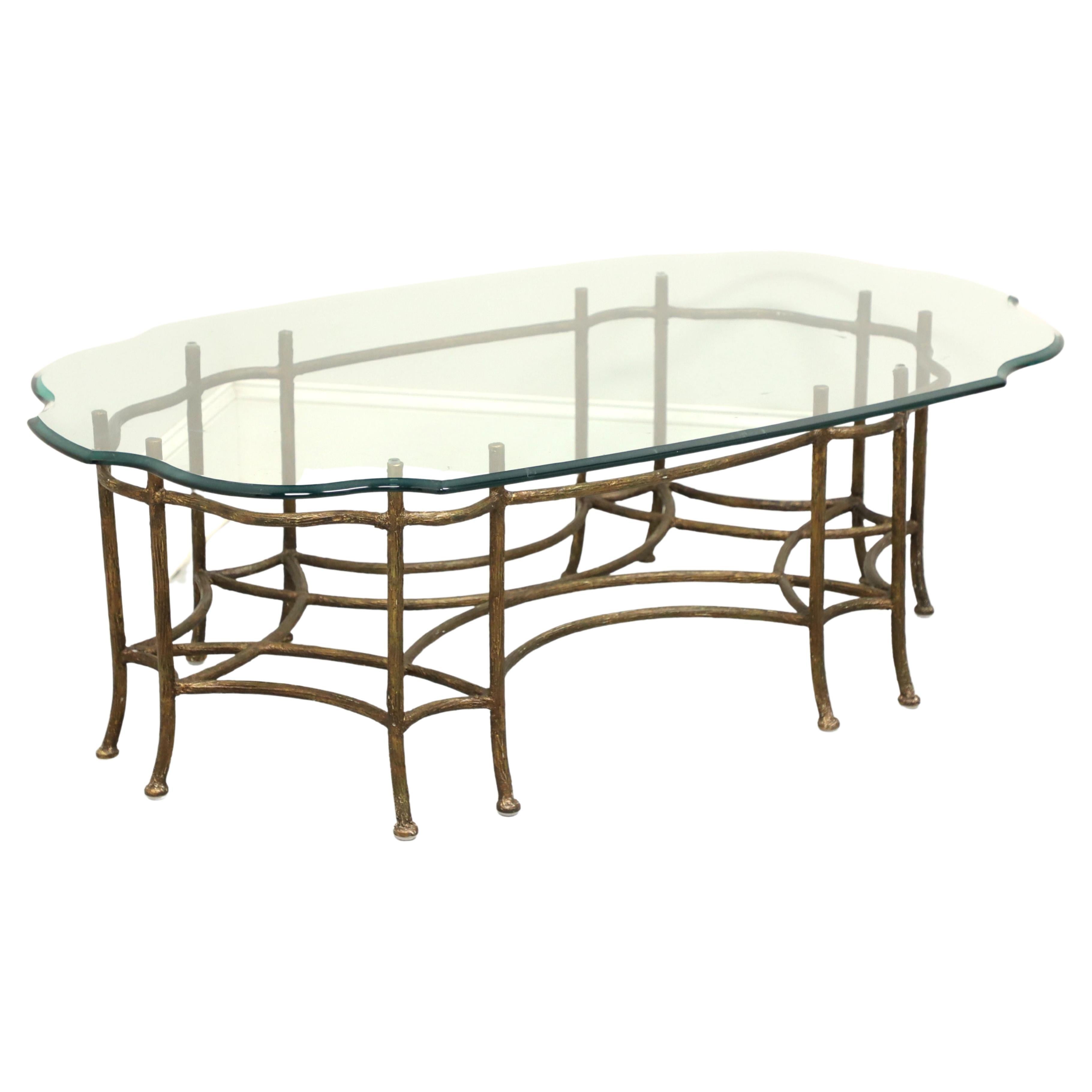 Vintage Transitional Style Glass Top Coffee Table with Metal Tree Branch Base