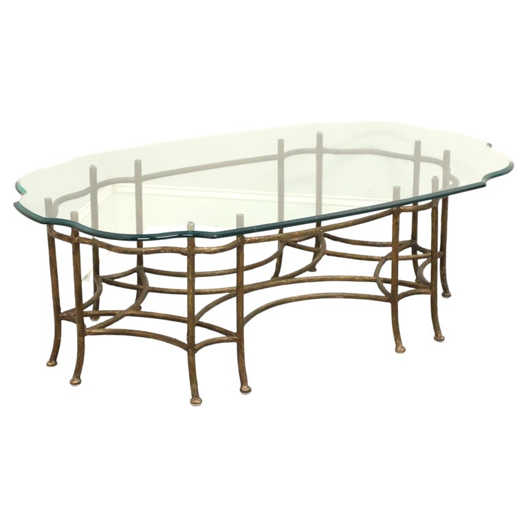 Vintage Transitional Style Glass Top Coffee Table with Metal Tree