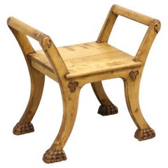 Transitional Style Pine Curule Bench with Hairy Paw Feet