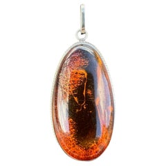Vintage Translucent Orange Baltic Amber Silver Pendant