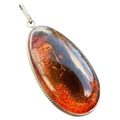 Vintage Translucent Orange Baltic Amber Silver Pendant