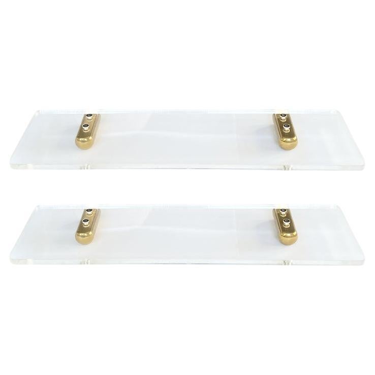 Vintage Translucent Retro Lucite and Gold Wall Shelves - Set of 2 1970s