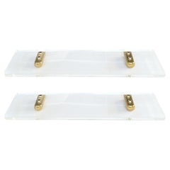 Mensole da parete vintage traslucide retrò in lucite e oro - Set di 2 anni '70