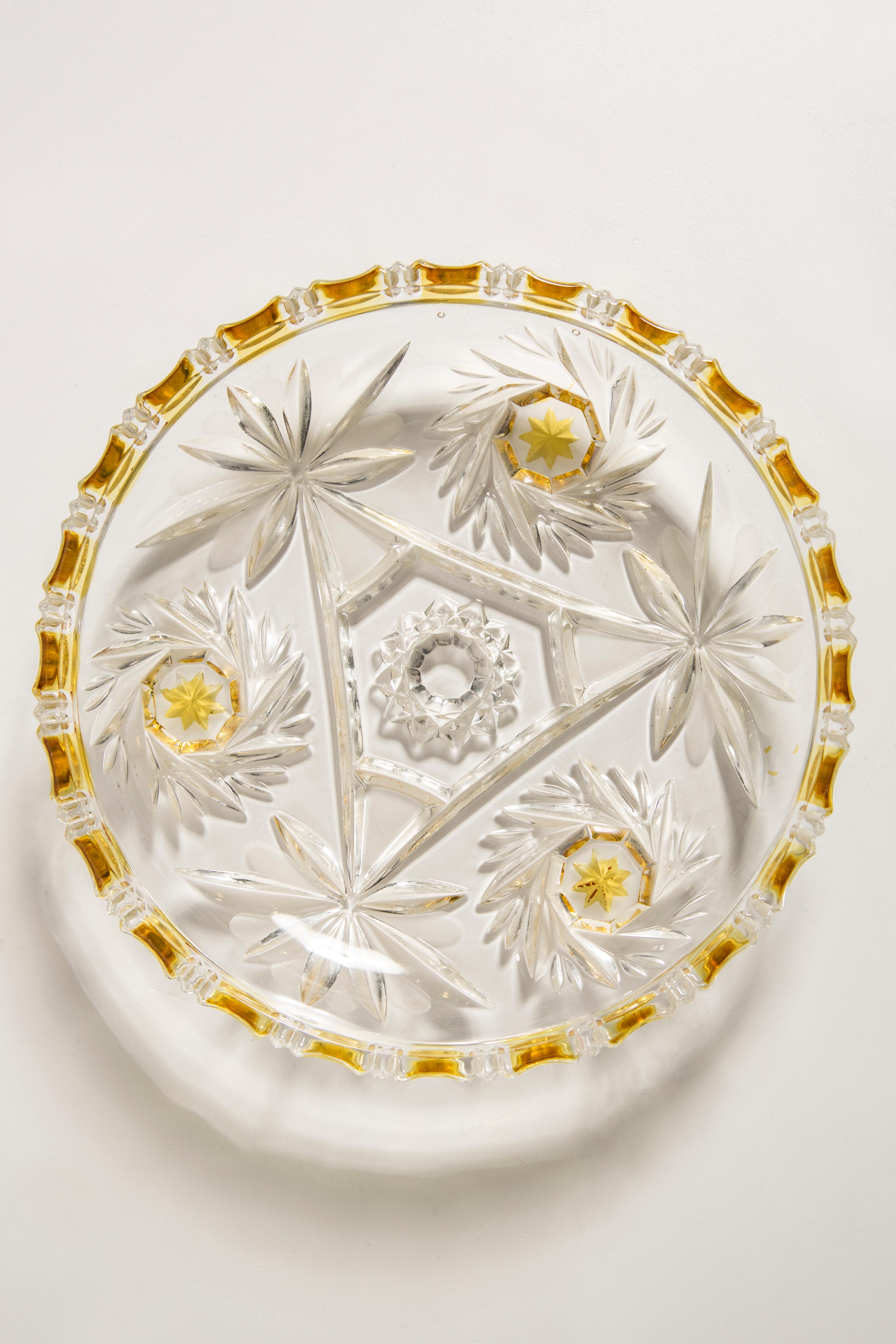 Vintage Transparent and Yellow Decorative Glass Plate, Italy, 1960s For Sale 4