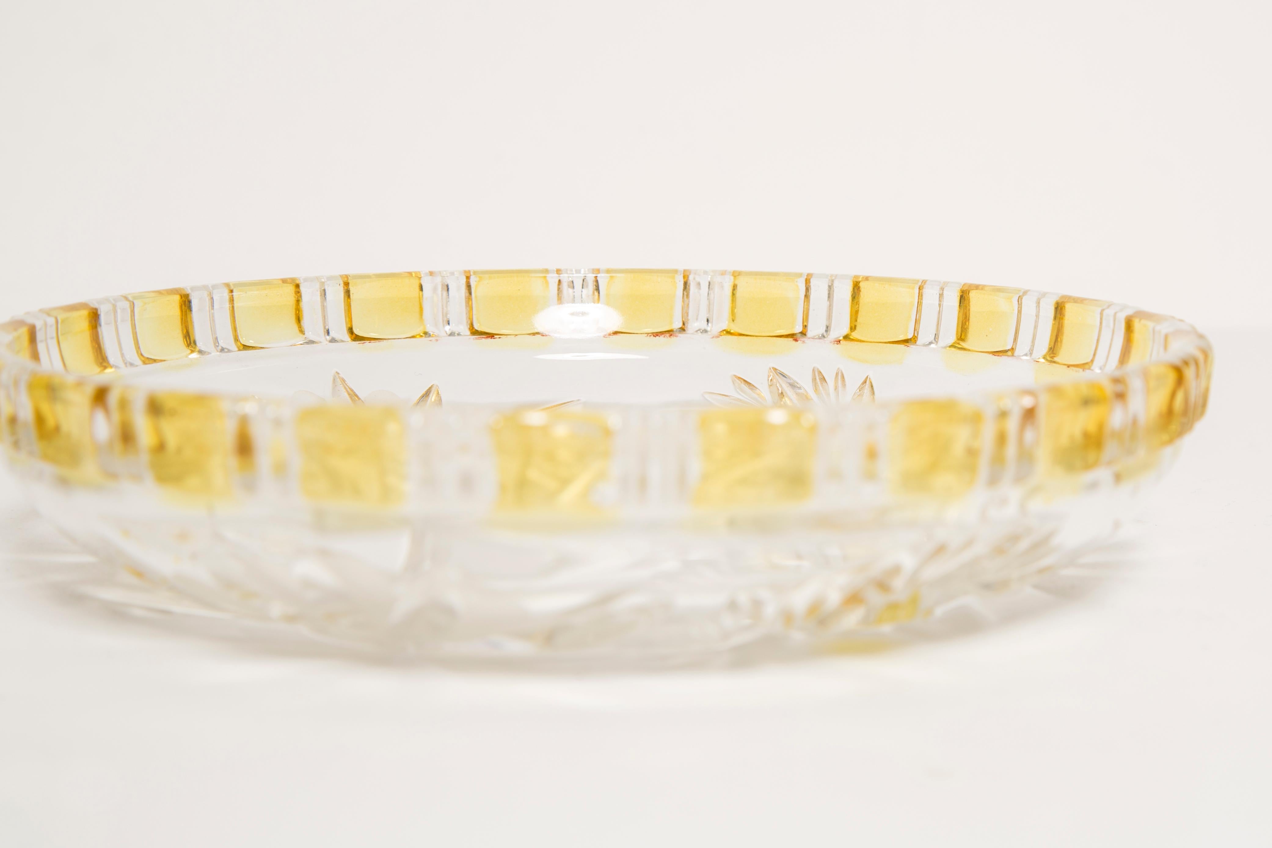 Vintage Transparent and Yellow Decorative Glass Plate, Italy, 1960s For Sale 5