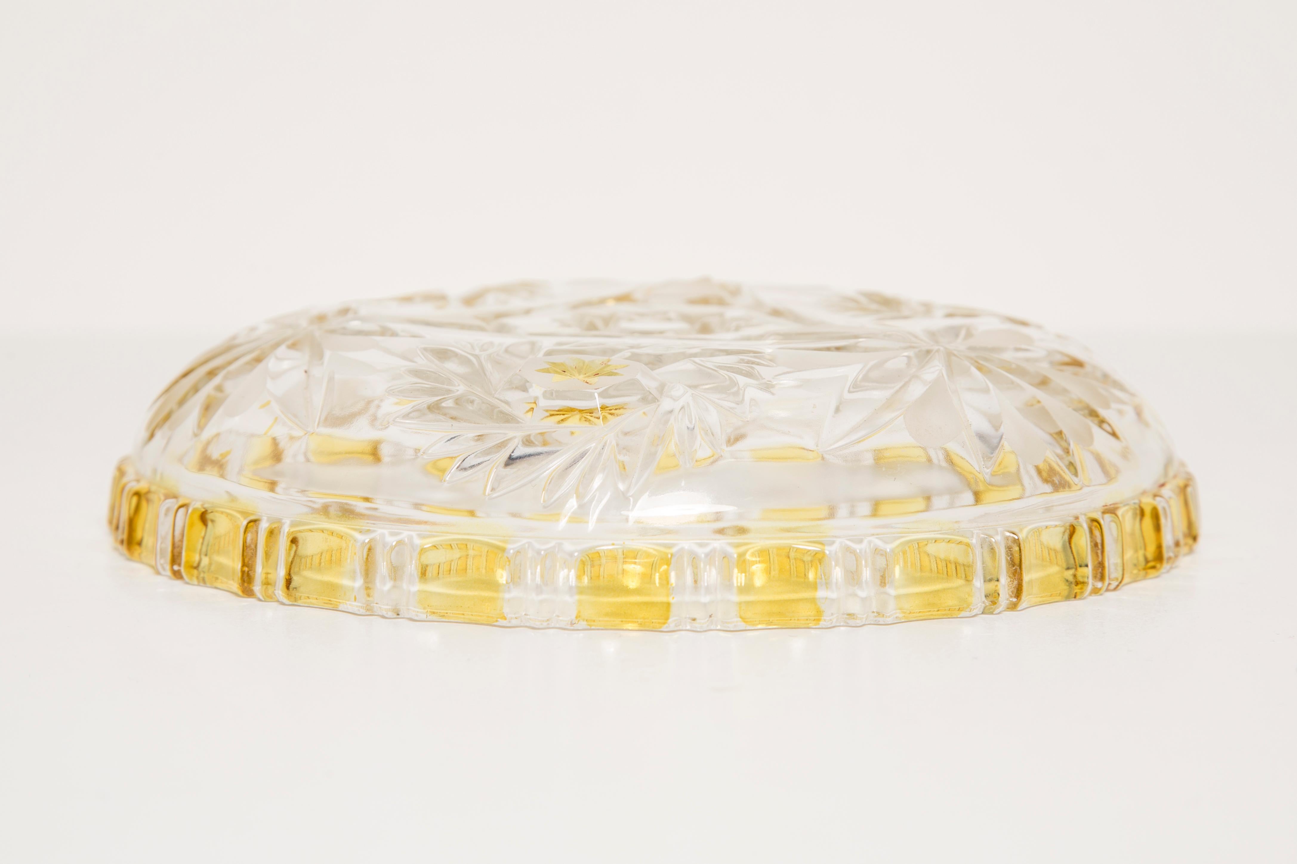 Vintage Transparent and Yellow Decorative Glass Plate, Italy, 1960s For Sale 6