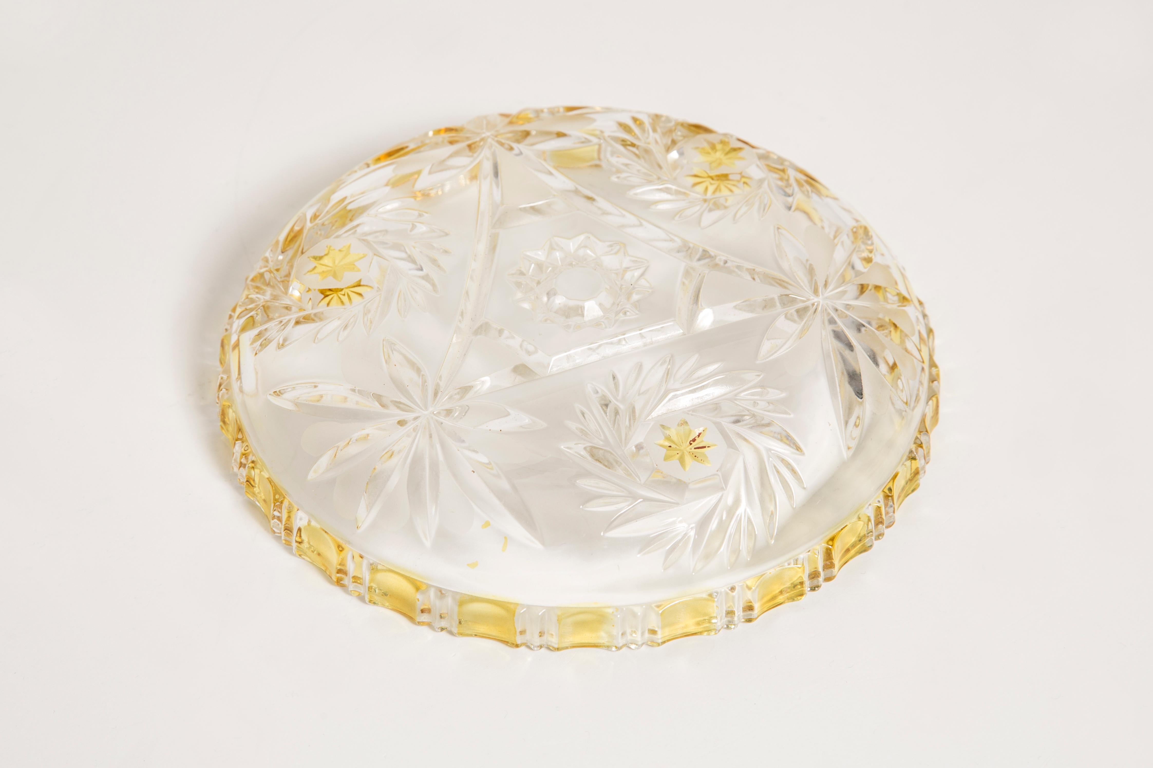 Vintage Transparent and Yellow Decorative Glass Plate, Italy, 1960s For Sale 7