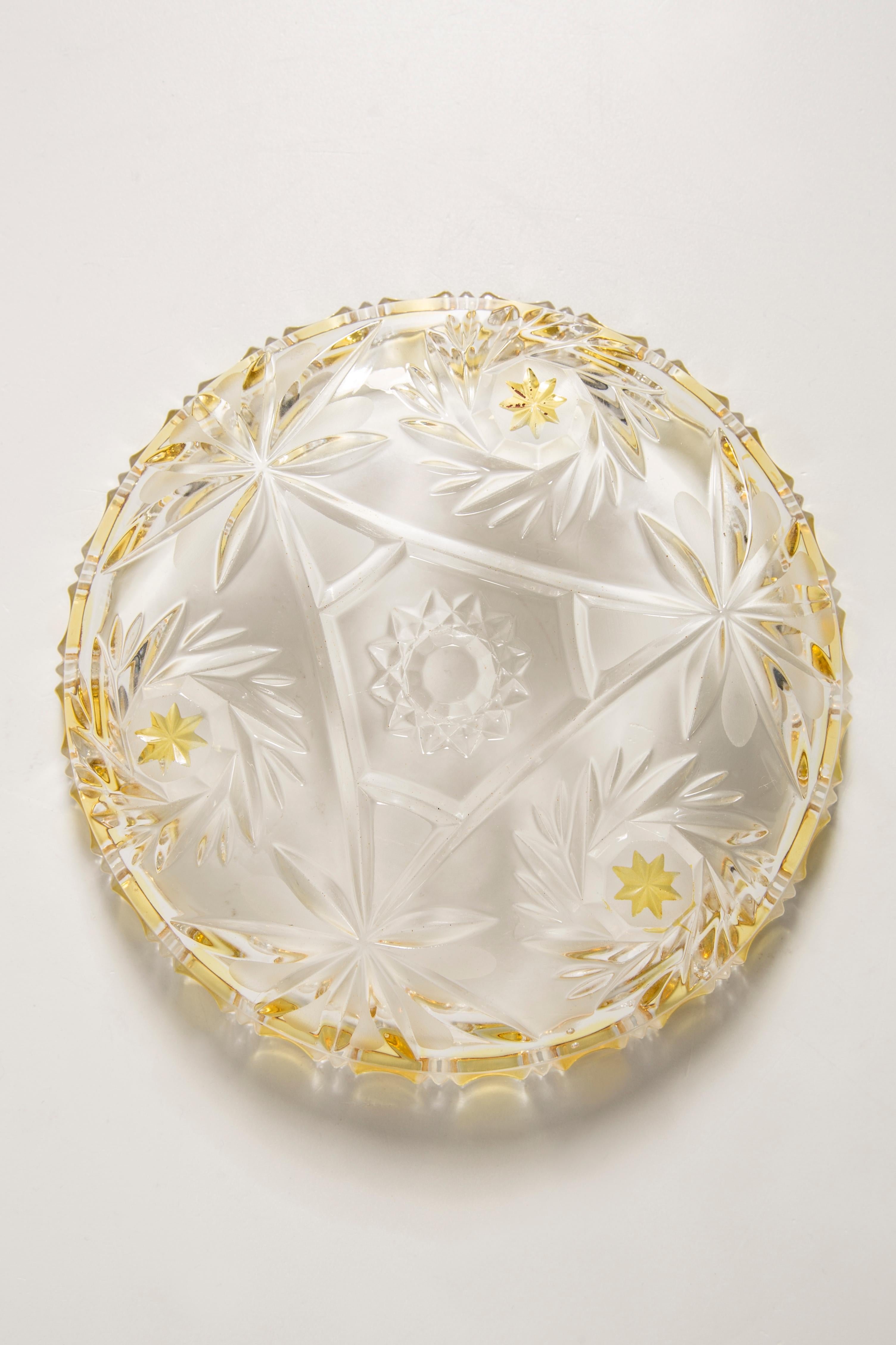 Vintage Transparent and Yellow Decorative Glass Plate, Italy, 1960s For Sale 8