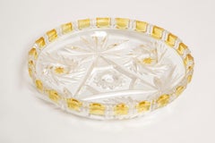 Vintage Transparent and Yellow Decorative Glass Plate, Italy, 1960s