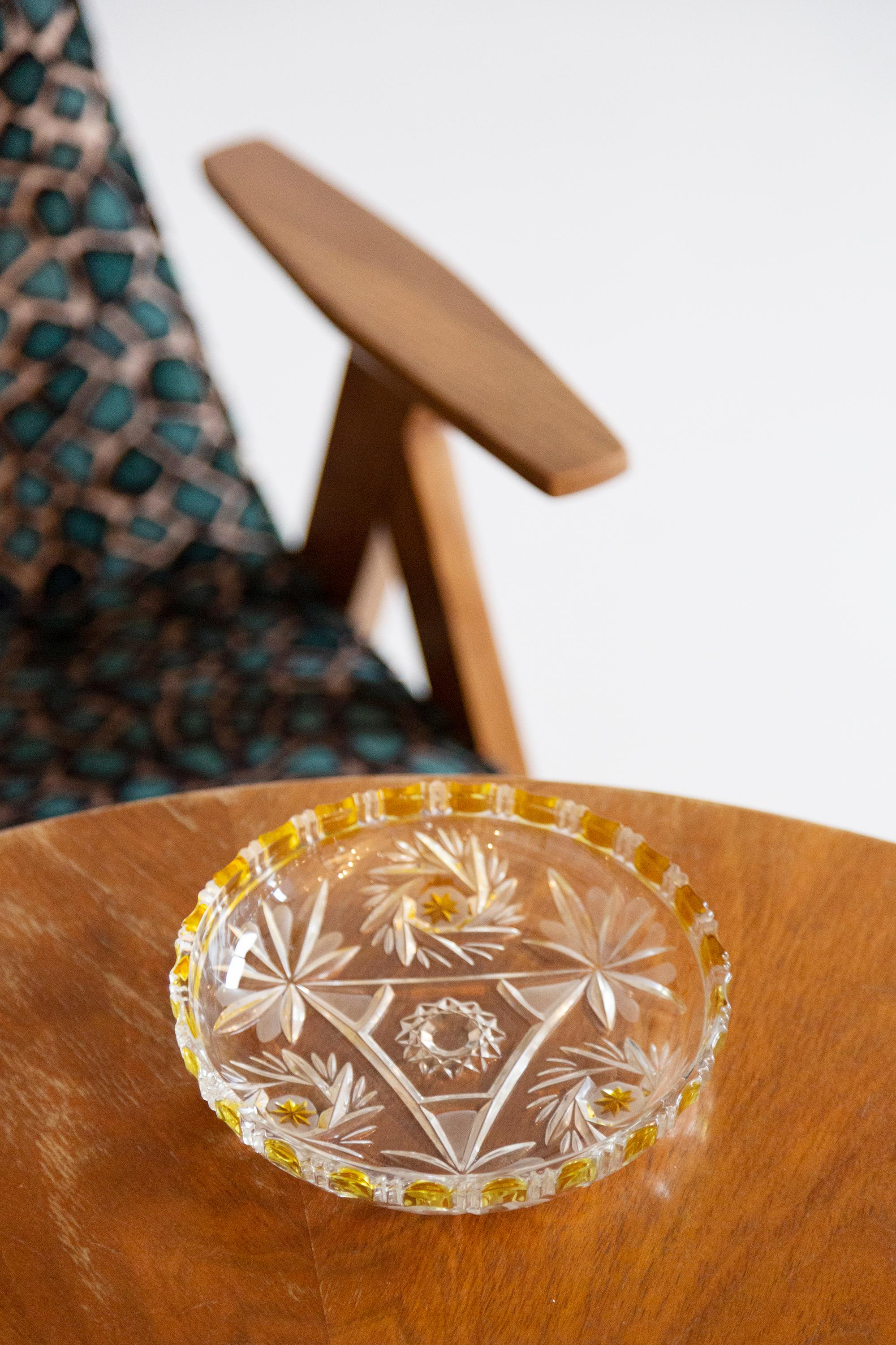 Vintage Transparent and Yellow Decorative Glass Plate, Italy, 1960s In Good Condition For Sale In 05-080 Hornowek, PL