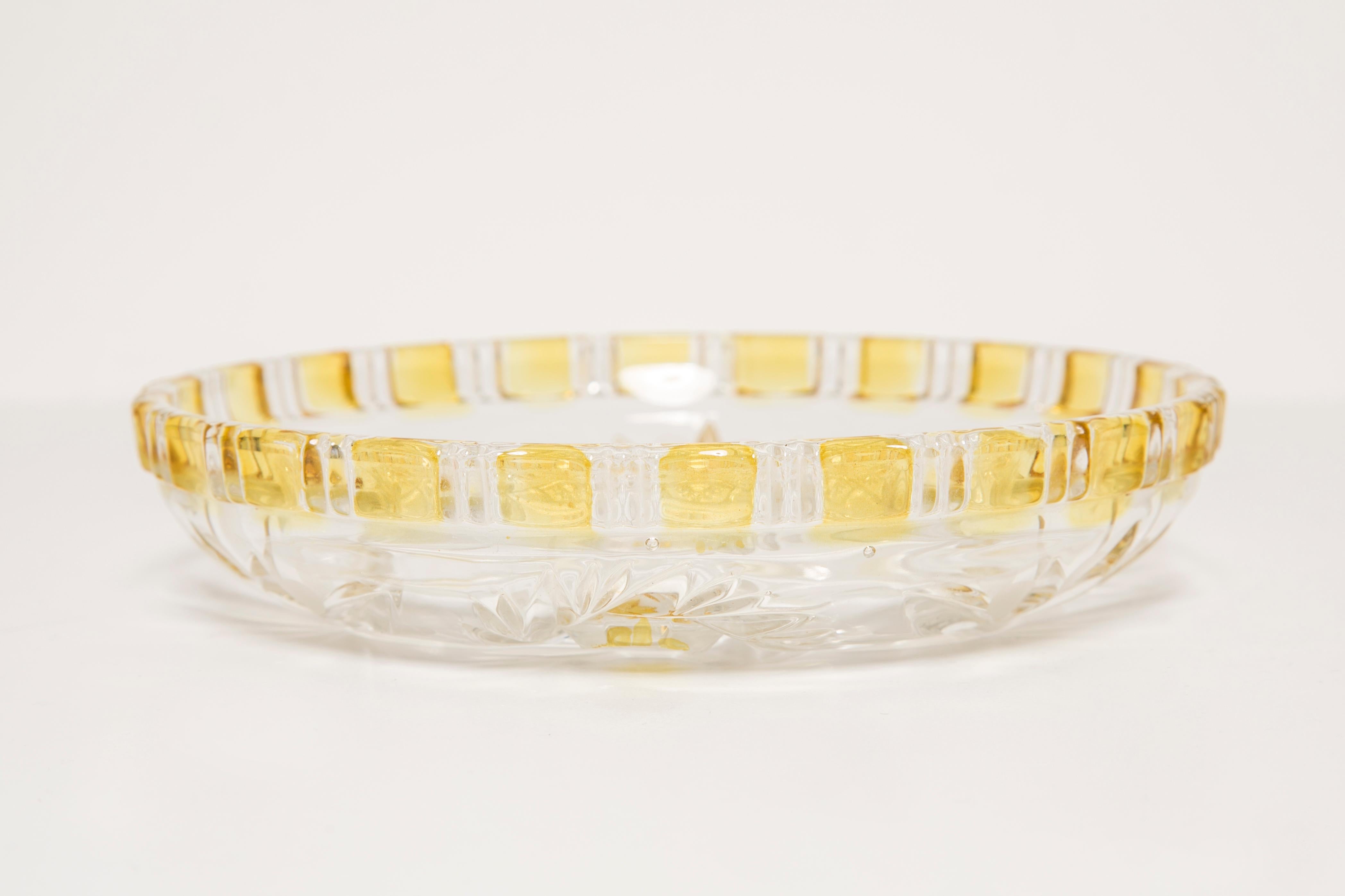 20th Century Vintage Transparent and Yellow Decorative Glass Plate, Italy, 1960s For Sale
