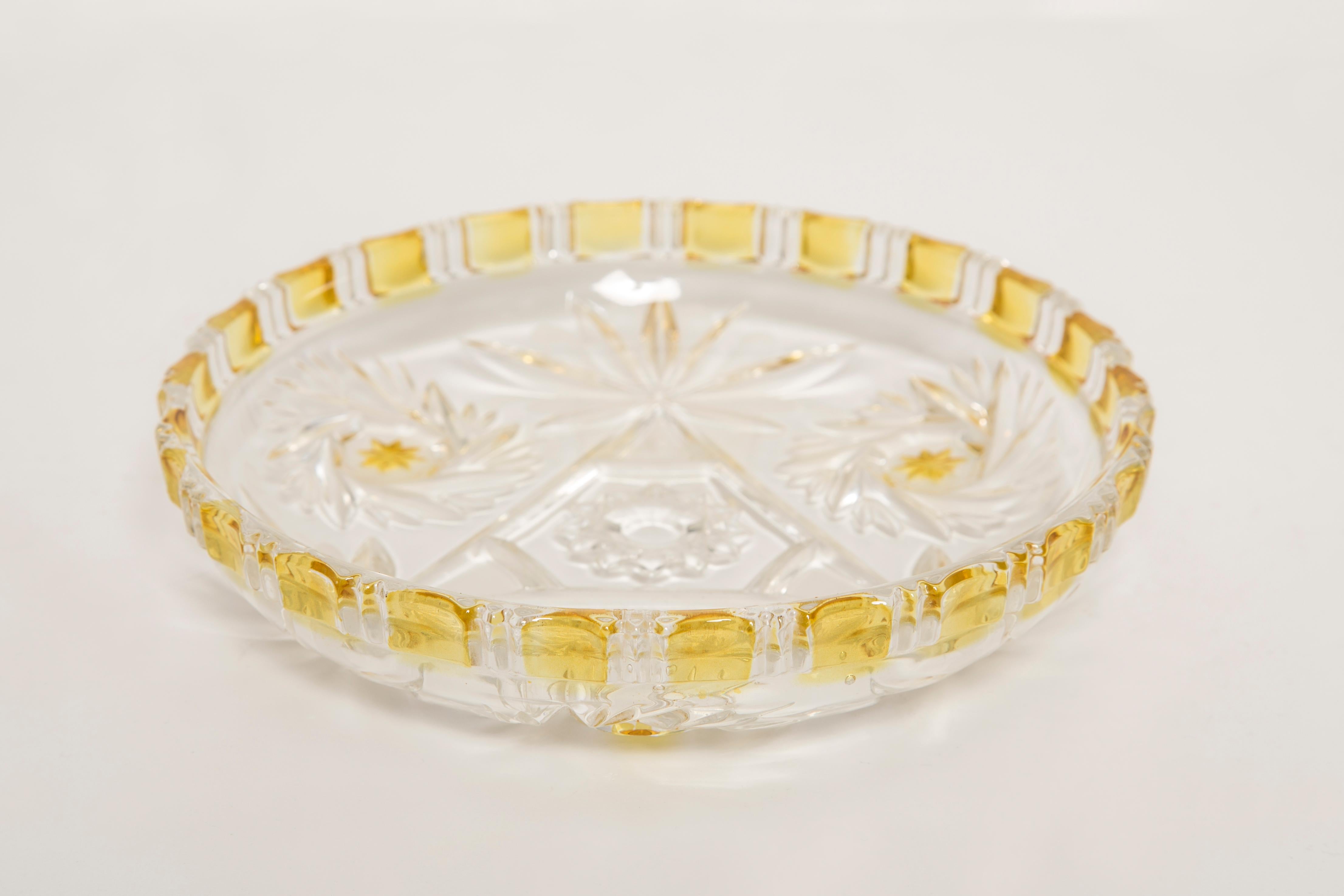 Ceramic Vintage Transparent and Yellow Decorative Glass Plate, Italy, 1960s For Sale