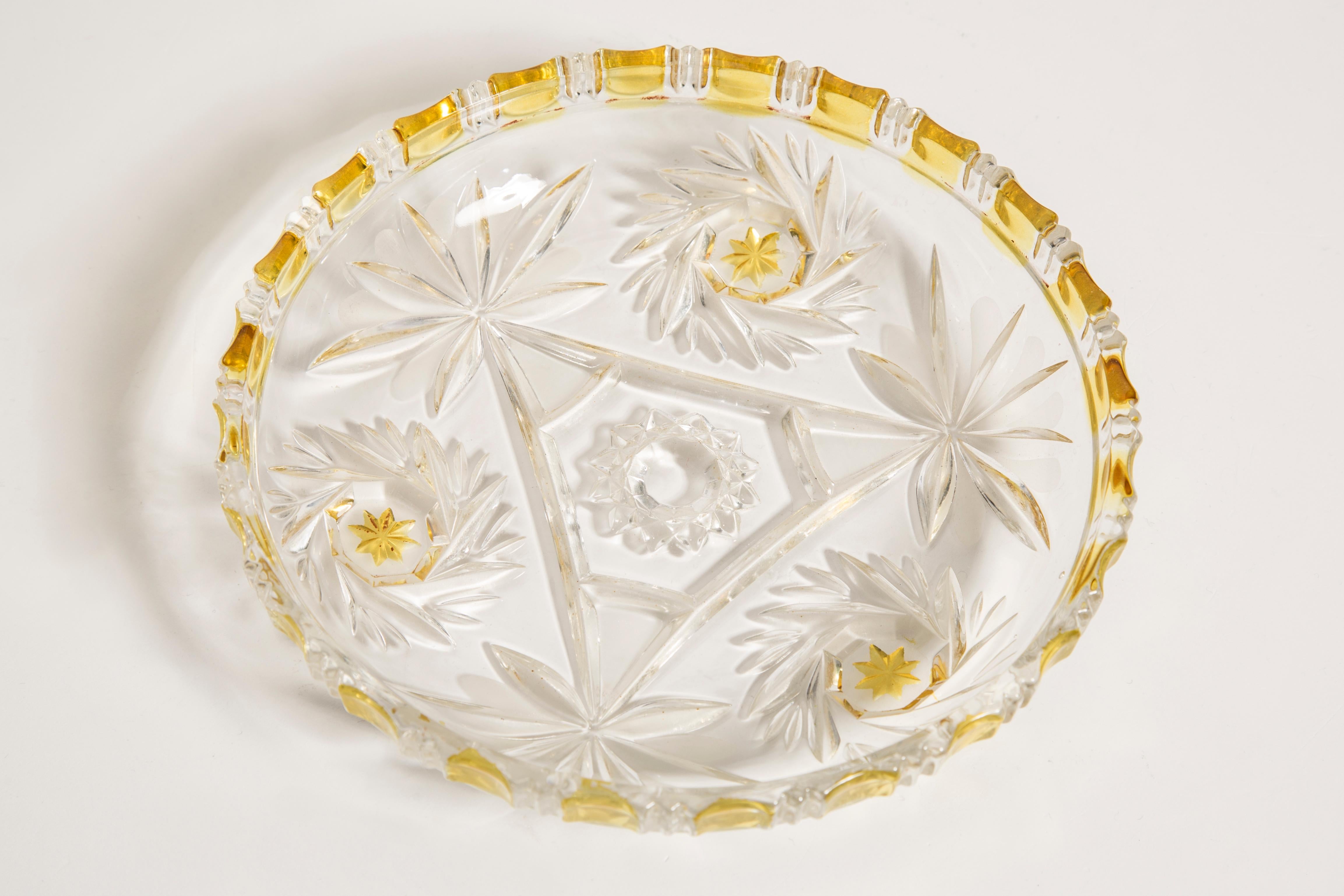 Vintage Transparent and Yellow Decorative Glass Plate, Italy, 1960s For Sale 1