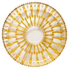 Vintage Transparent and Yellow Decorative Glass Plate, Italy, 1960s
