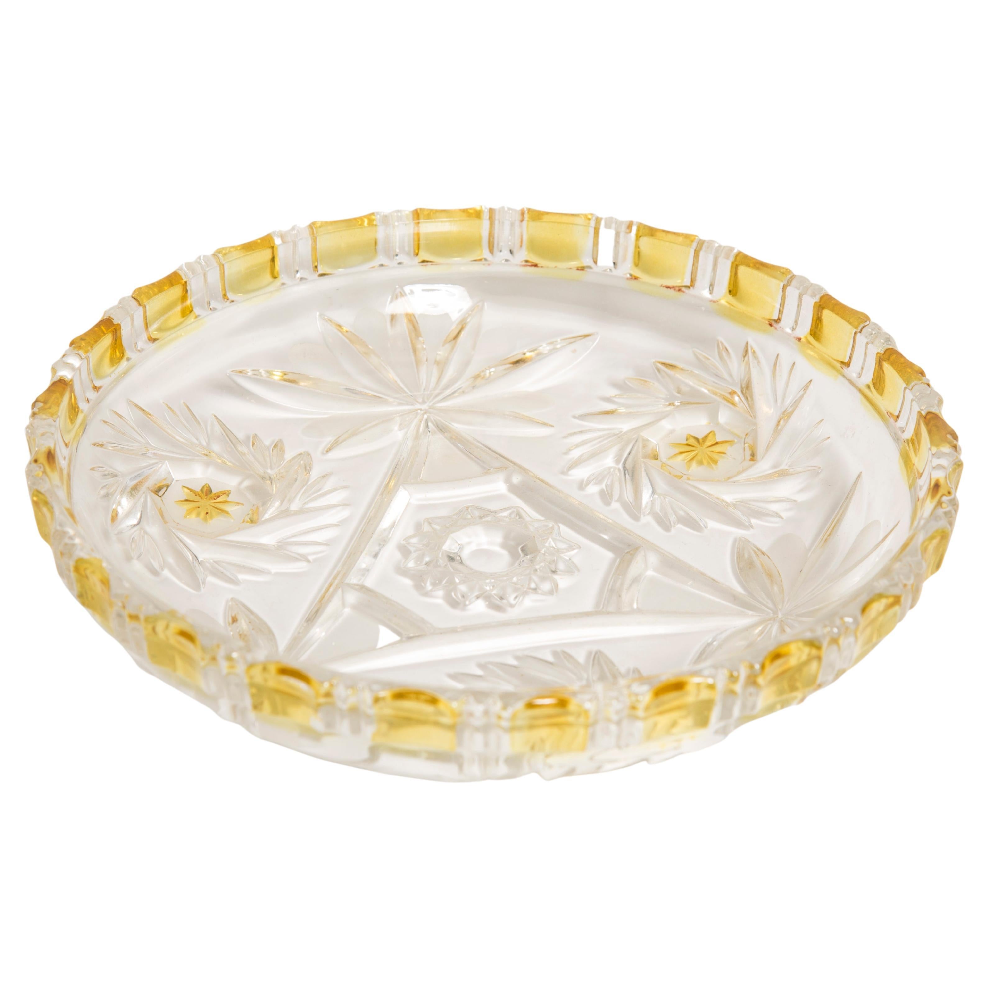 Vintage Transparent and Yellow Decorative Glass Plate, Italy, 1960s For Sale