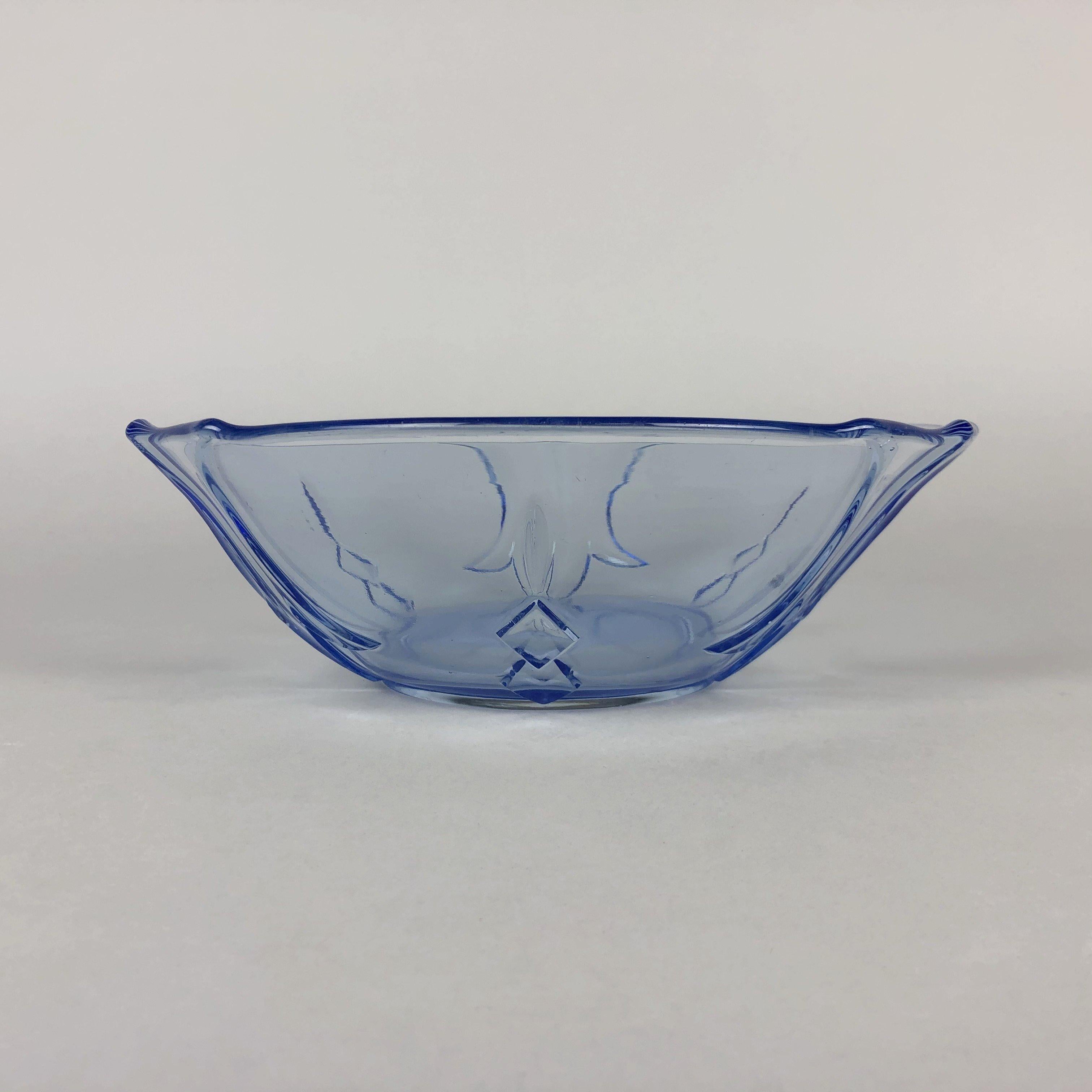 Art Deco Vintage, Transparent Blue Glass Serving Bowl, 1960's For Sale