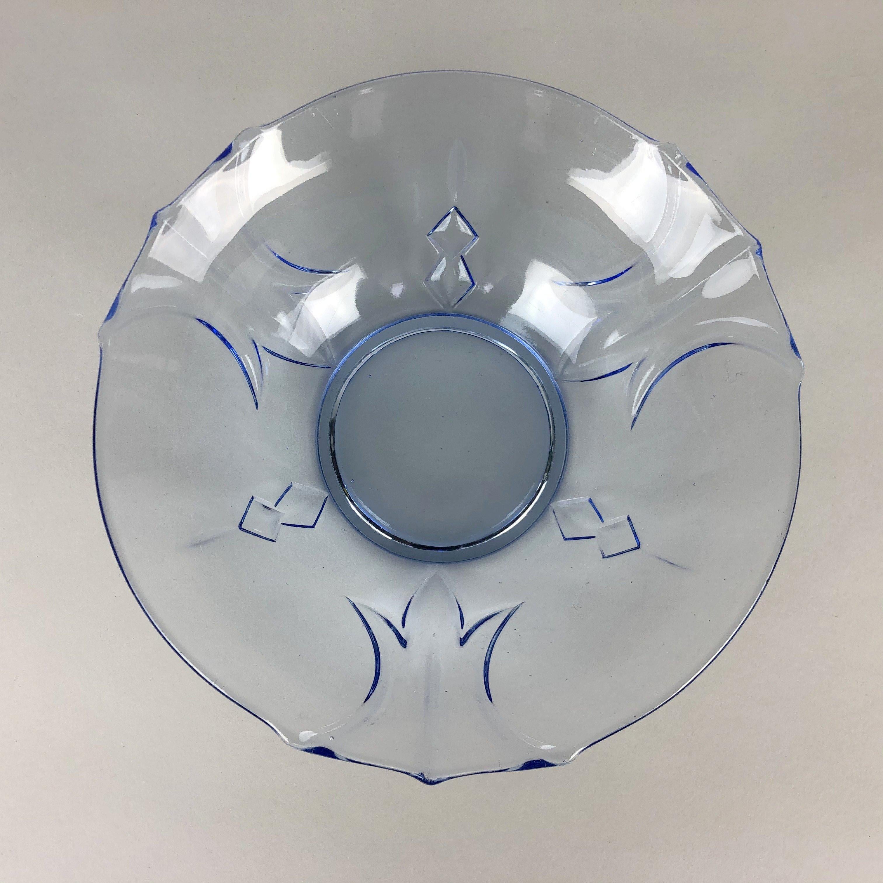 Czech Vintage, Transparent Blue Glass Serving Bowl, 1960's For Sale