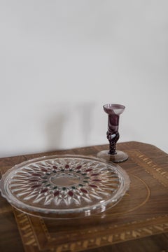 Vintage Transparent Decorative Crystal Glass Fruit or Cake Plate, Italy, 1960s