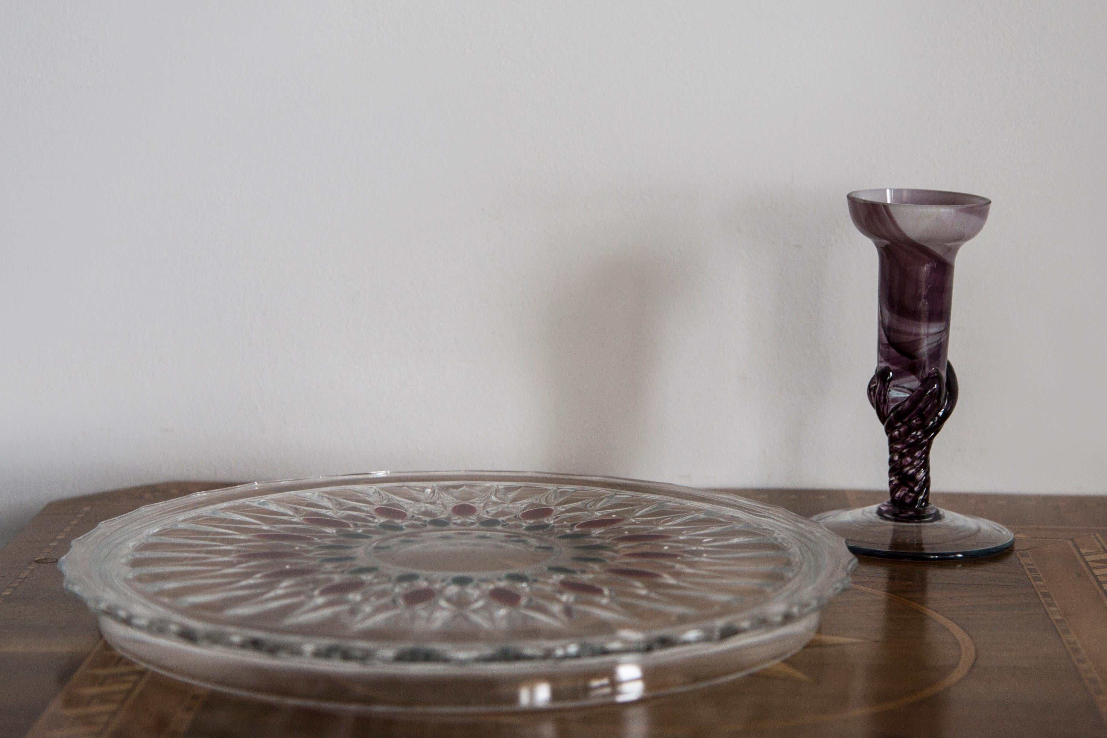 Italian Vintage Transparent Decorative Crystal Glass Fruit or Cake Plate, Italy, 1960s For Sale