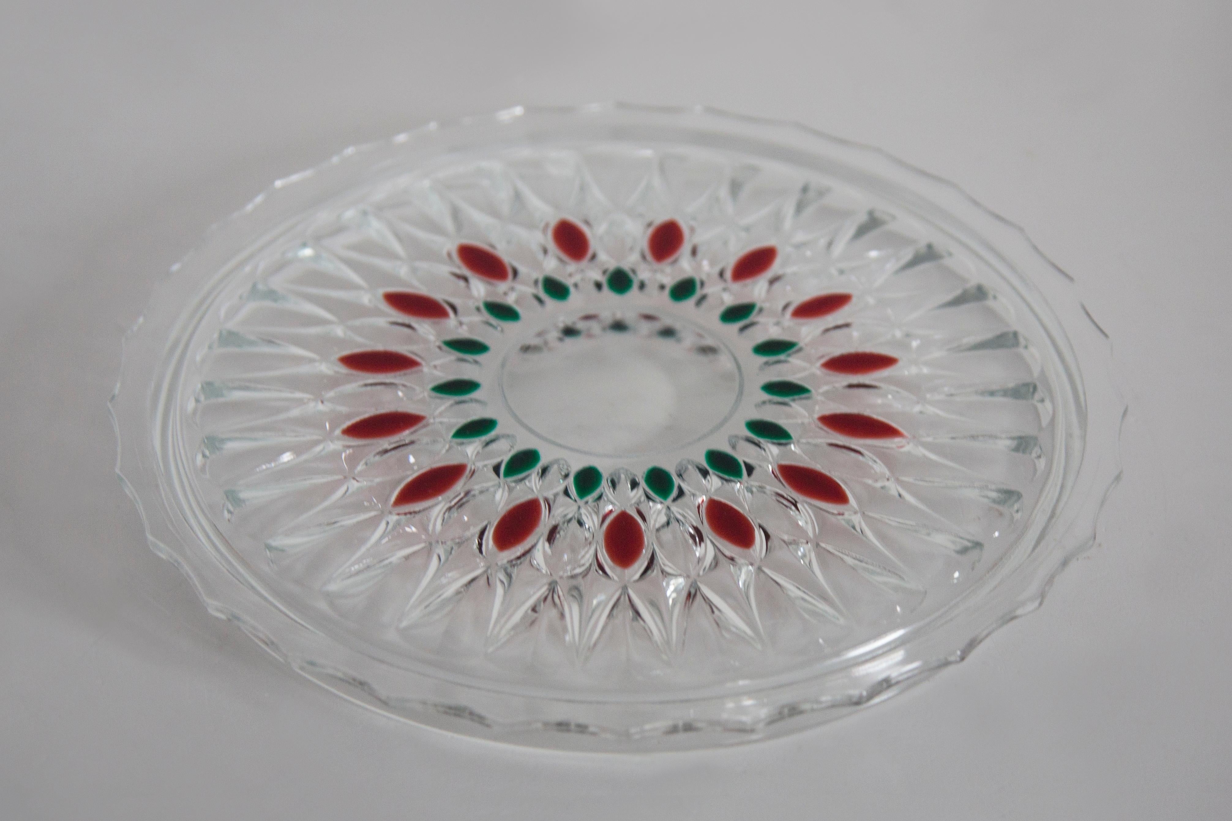 20th Century Vintage Transparent Decorative Crystal Glass Fruit or Cake Plate, Italy, 1960s For Sale