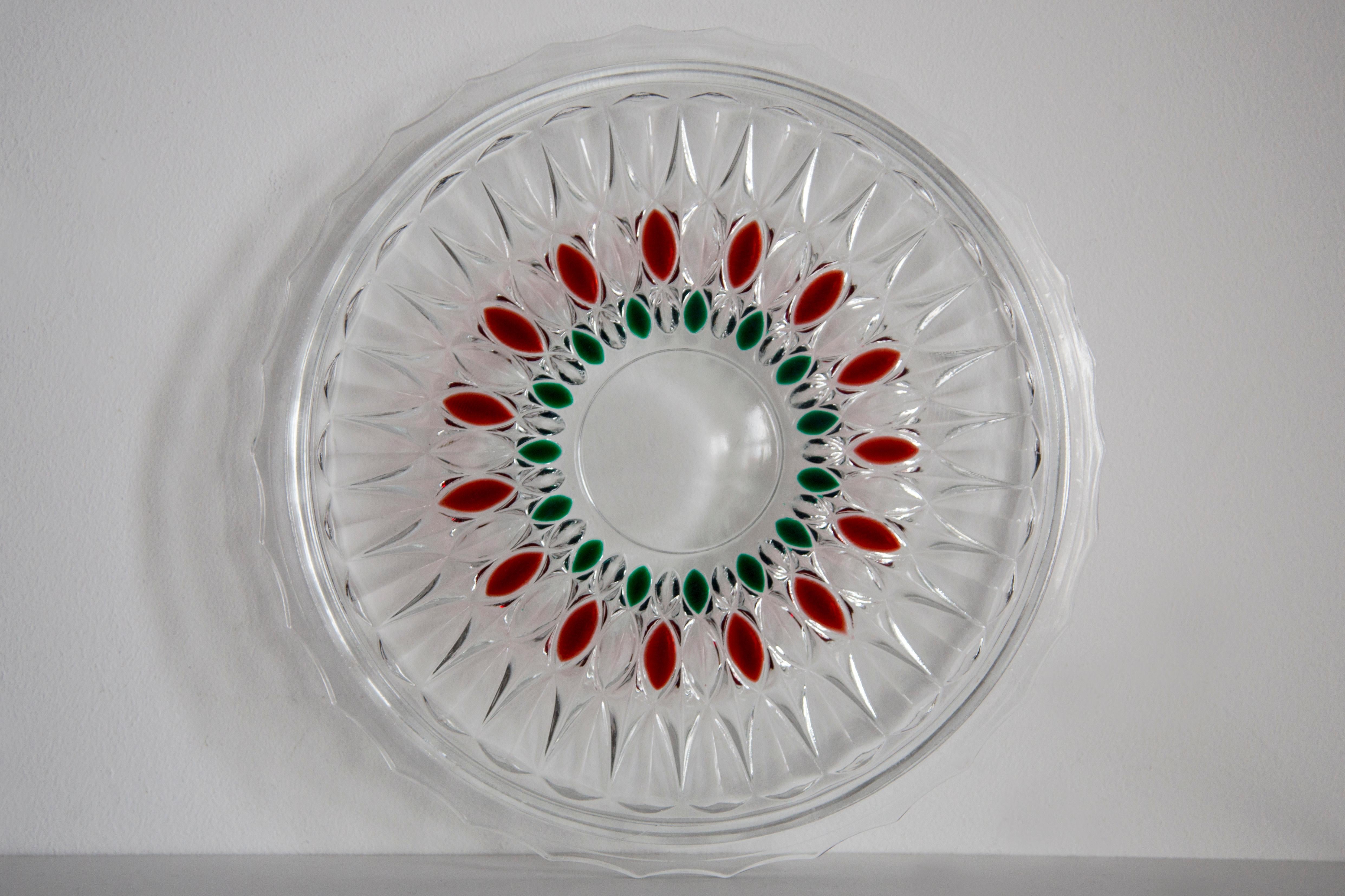 Vintage Transparent Decorative Crystal Glass Fruit or Cake Plate, Italy, 1960s For Sale 1