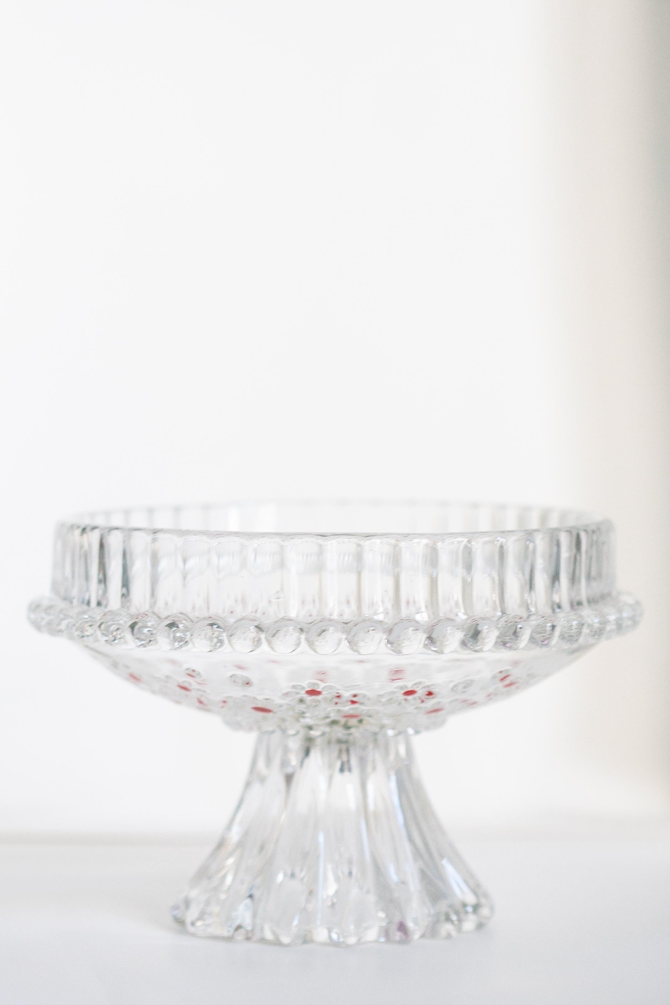 Italian Vintage Transparent Decorative Crystal Glass Plate, Italy, 1960s For Sale