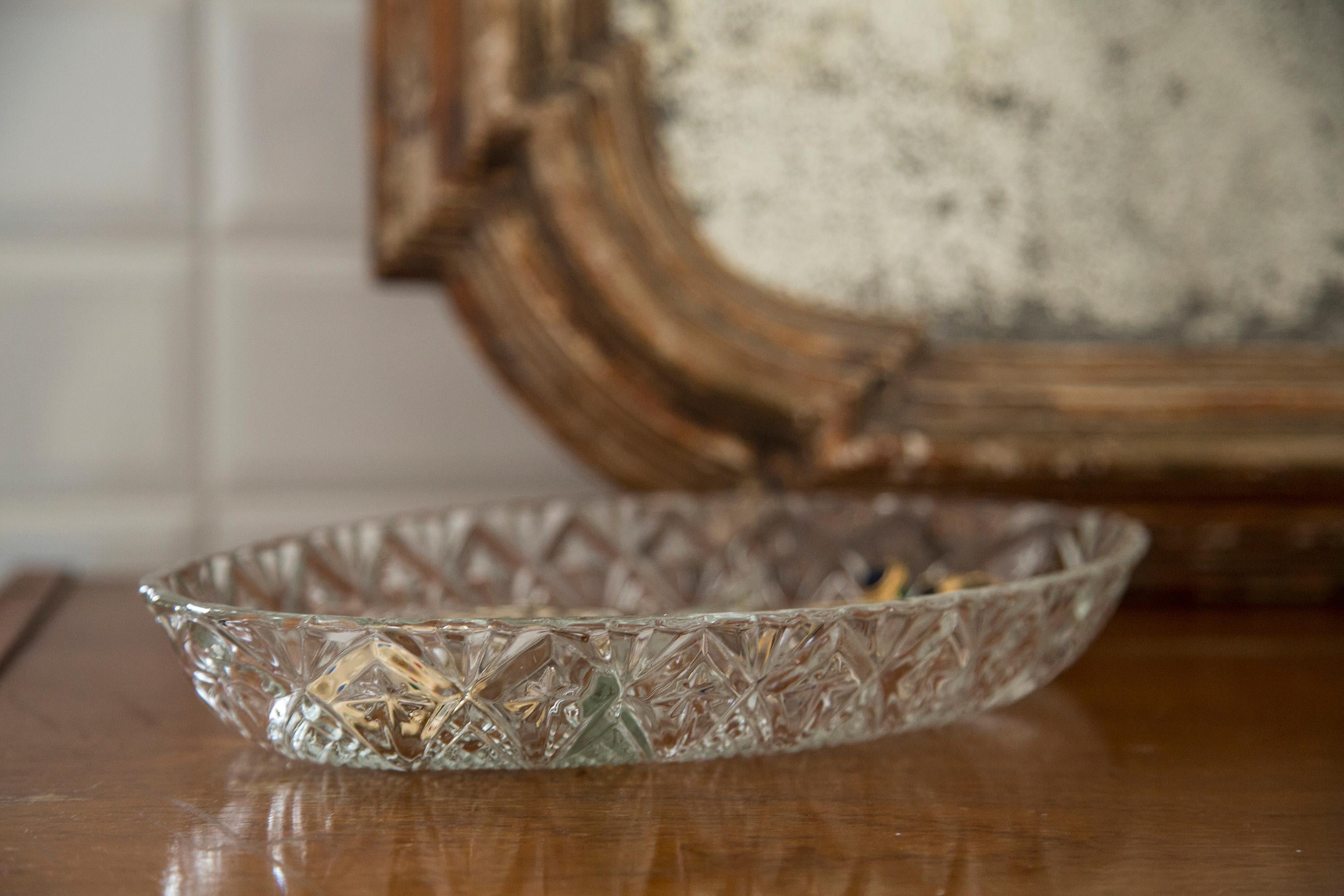 Italian Vintage Transparent Decorative Crystal Glass Plate, Italy, 1960s For Sale
