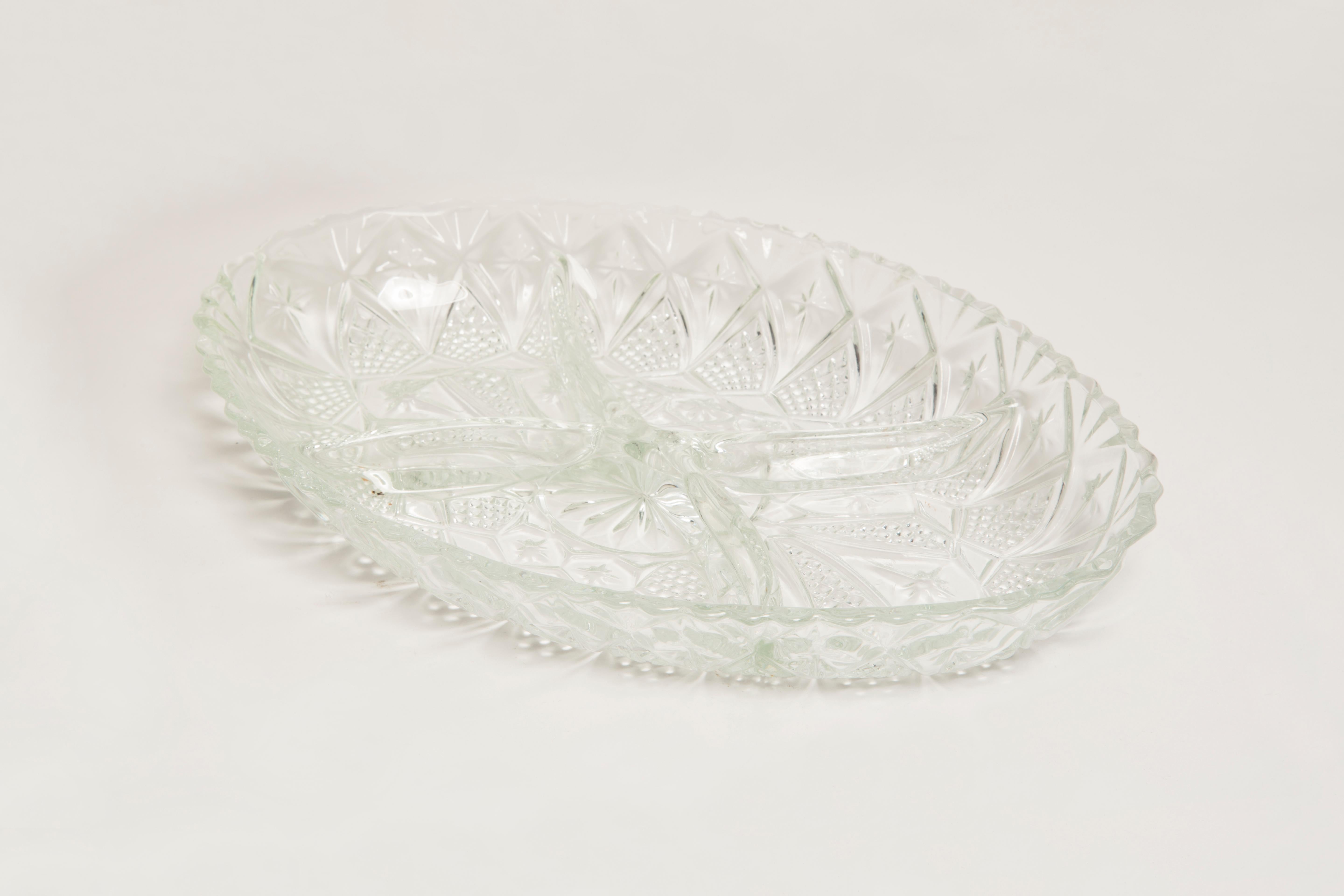 Vintage Transparent Decorative Crystal Glass Plate, Italy, 1960s In Good Condition For Sale In 05-080 Hornowek, PL