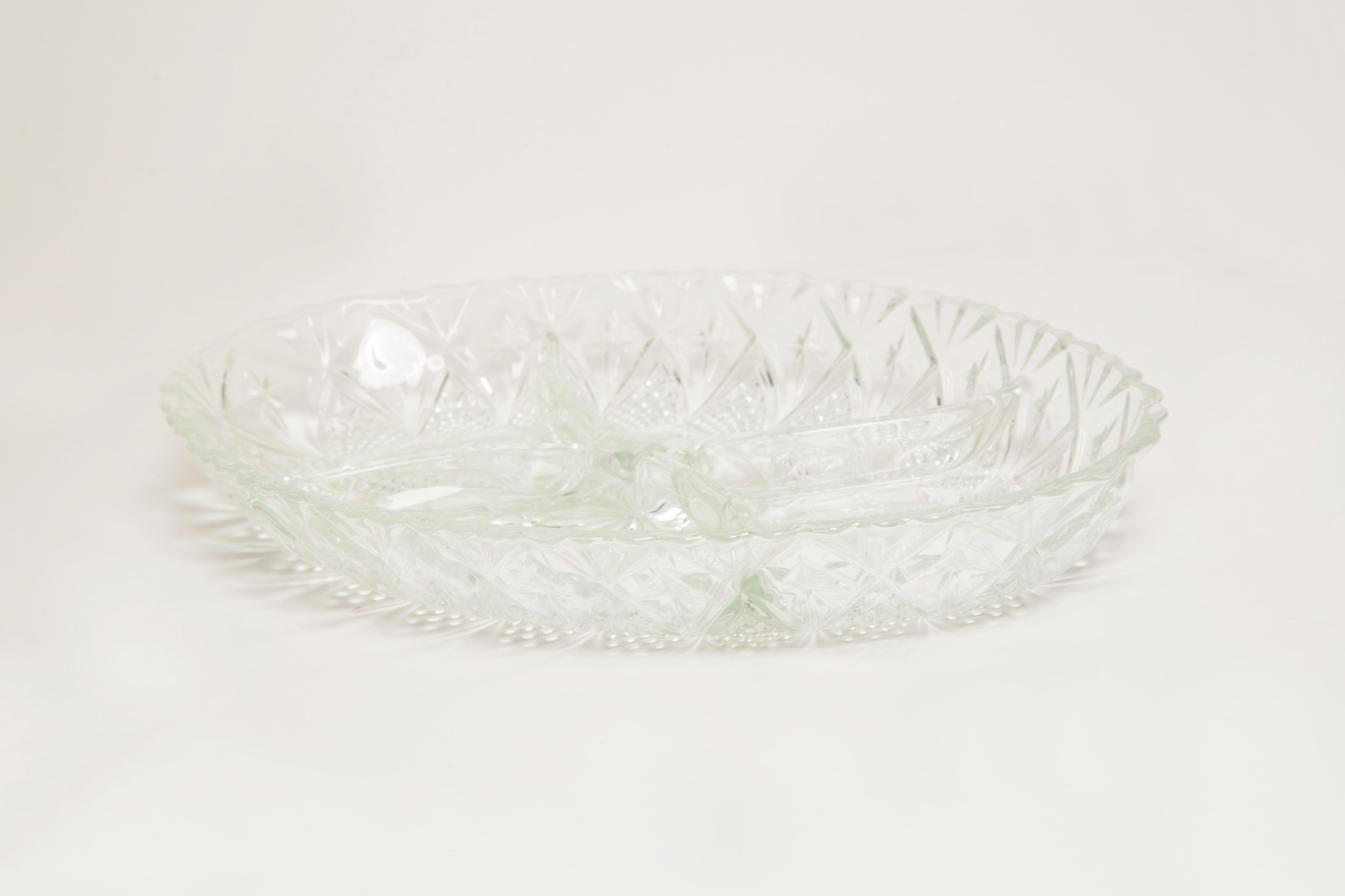 20th Century Vintage Transparent Decorative Crystal Glass Plate, Italy, 1960s For Sale