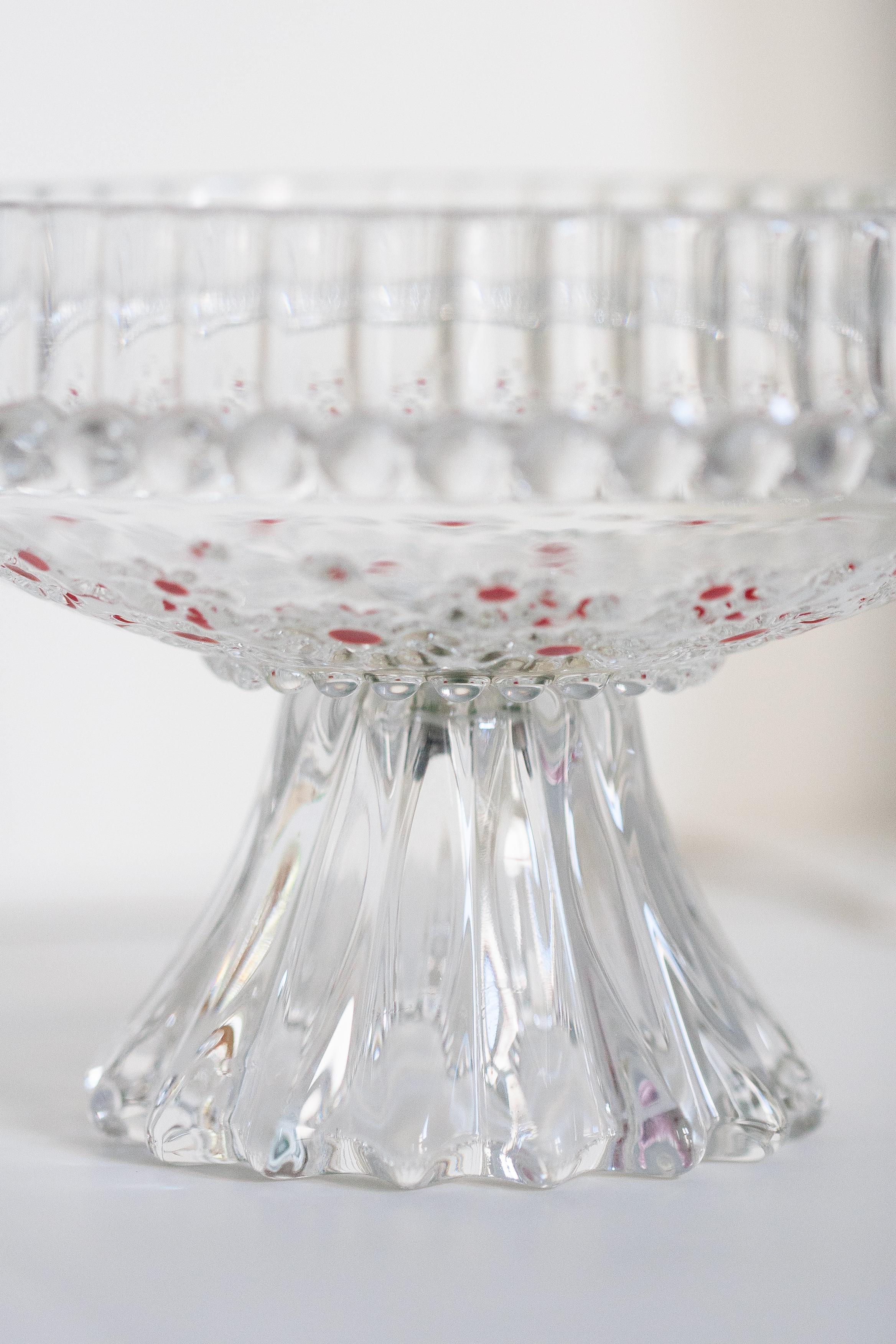 20th Century Vintage Transparent Decorative Crystal Glass Plate, Italy, 1960s For Sale