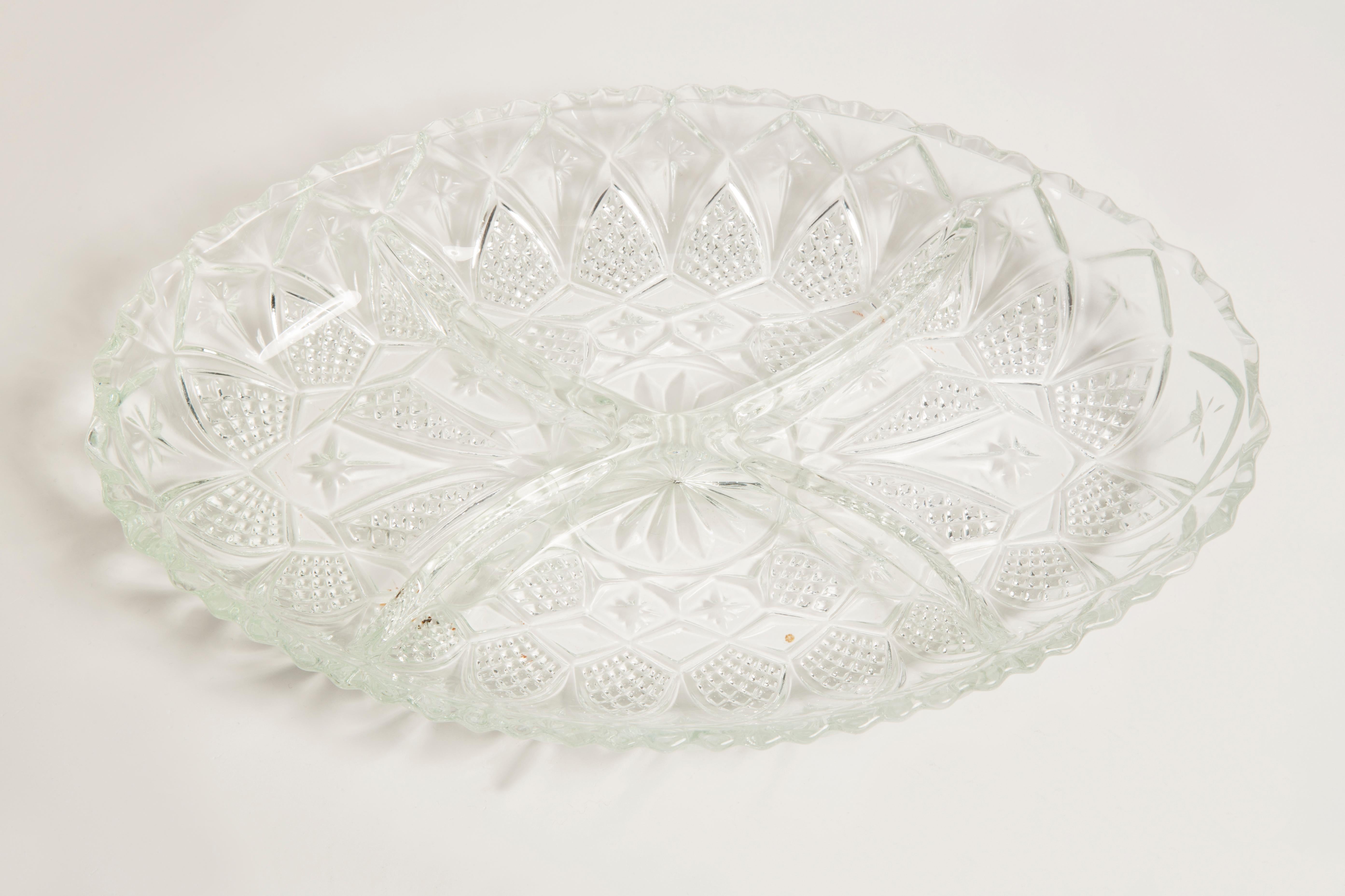 Ceramic Vintage Transparent Decorative Crystal Glass Plate, Italy, 1960s For Sale