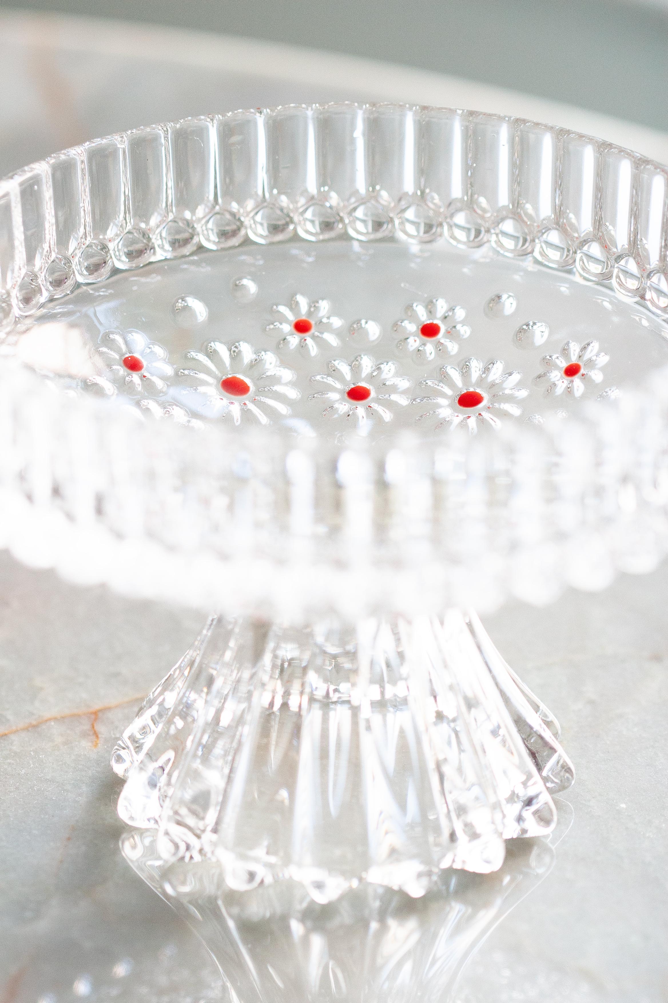 Ceramic Vintage Transparent Decorative Crystal Glass Plate, Italy, 1960s For Sale