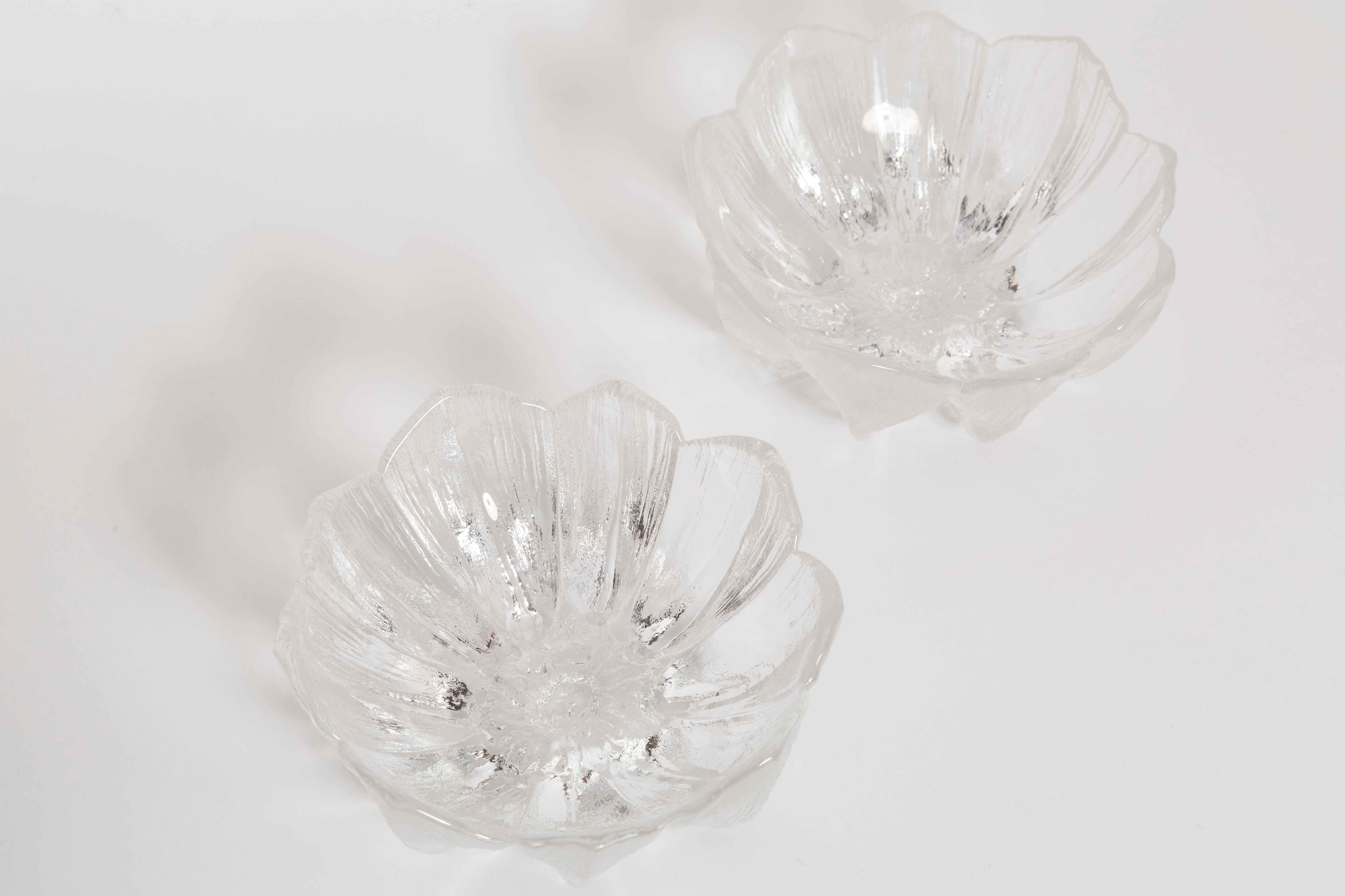 Polish Vintage Transparent Decorative Glass Flower Bowls, Drost, Europe, 1960s For Sale