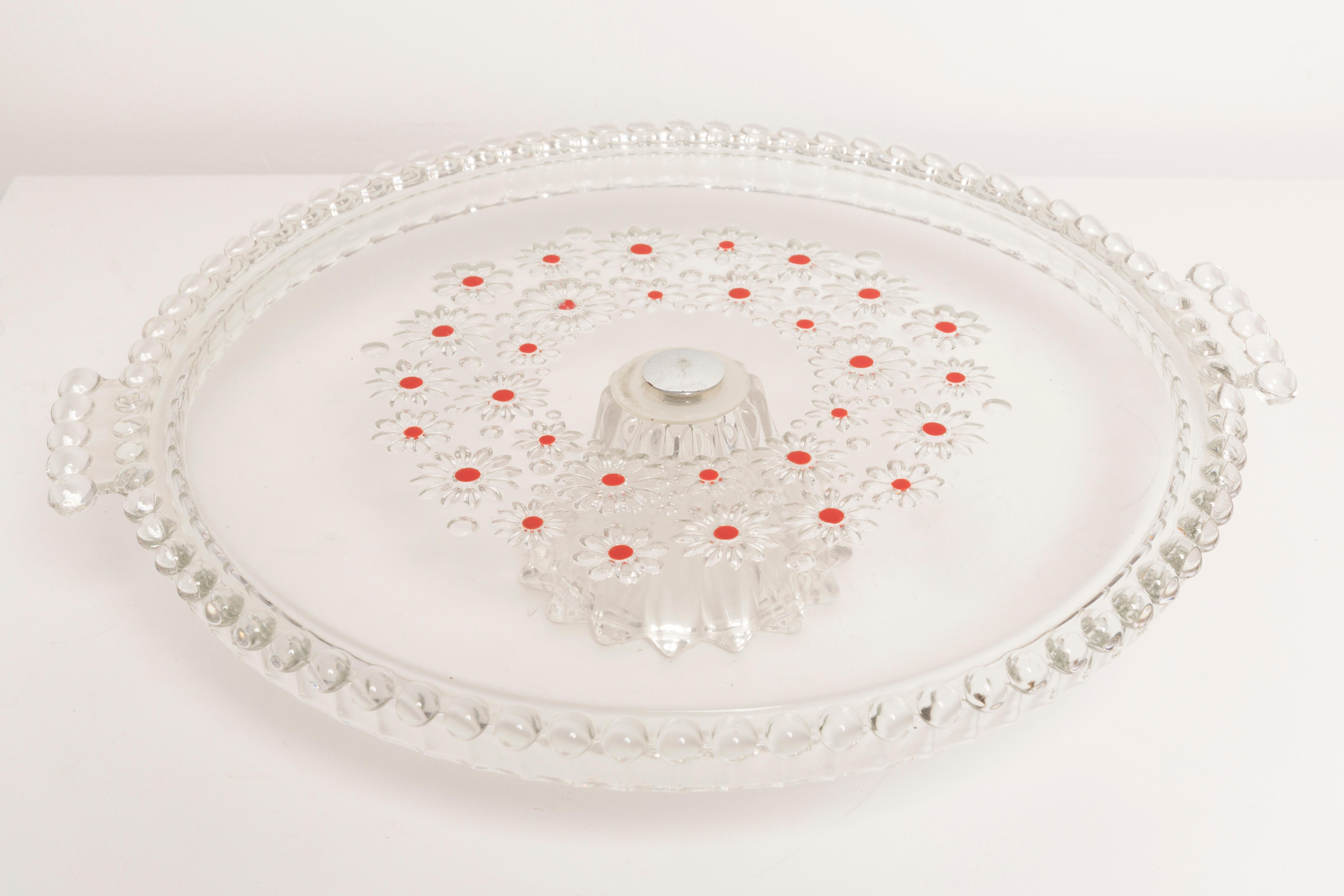 Mid-Century Modern Vintage Transparent Decorative Glass Plate with Flowers, Italy, 1960s For Sale