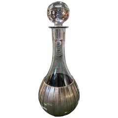 Vintage Transparent Glass and Silver Round Base Decanter, Italy, 1940s