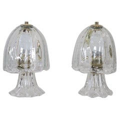 Vintage Transparent Murano Glass Pair of Table Lamps, 1940s