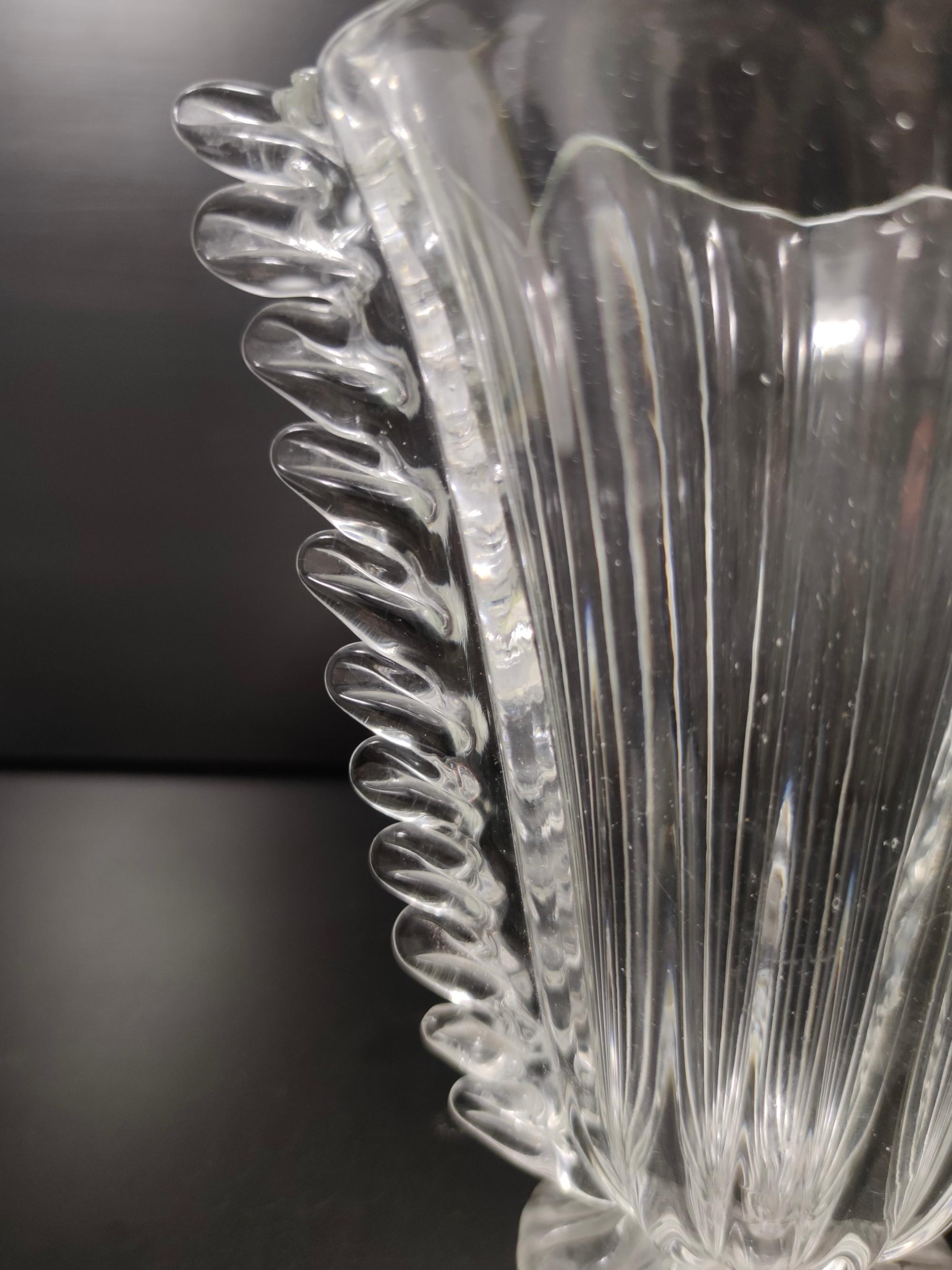 Vase vintage transparent en verre de Murano par Barovier et Toso, Italie en vente 5