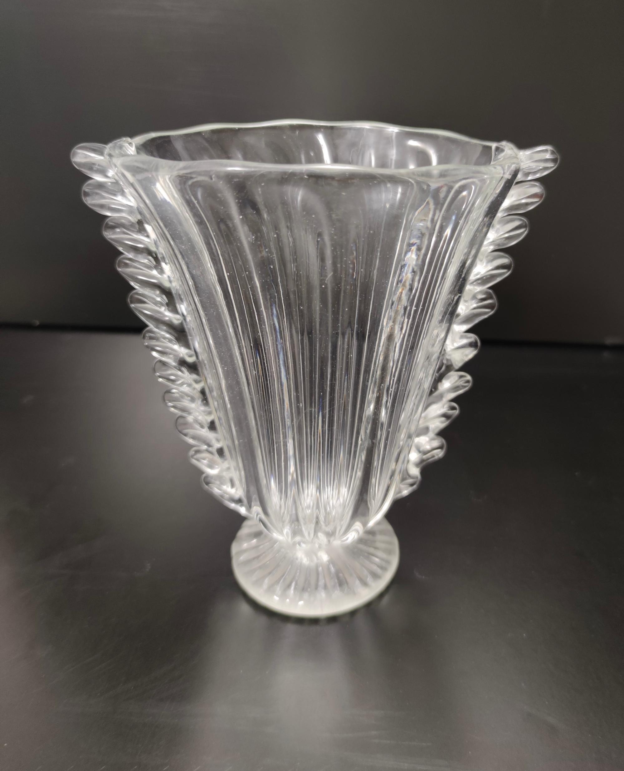 italien Vase vintage transparent en verre de Murano par Barovier et Toso, Italie en vente