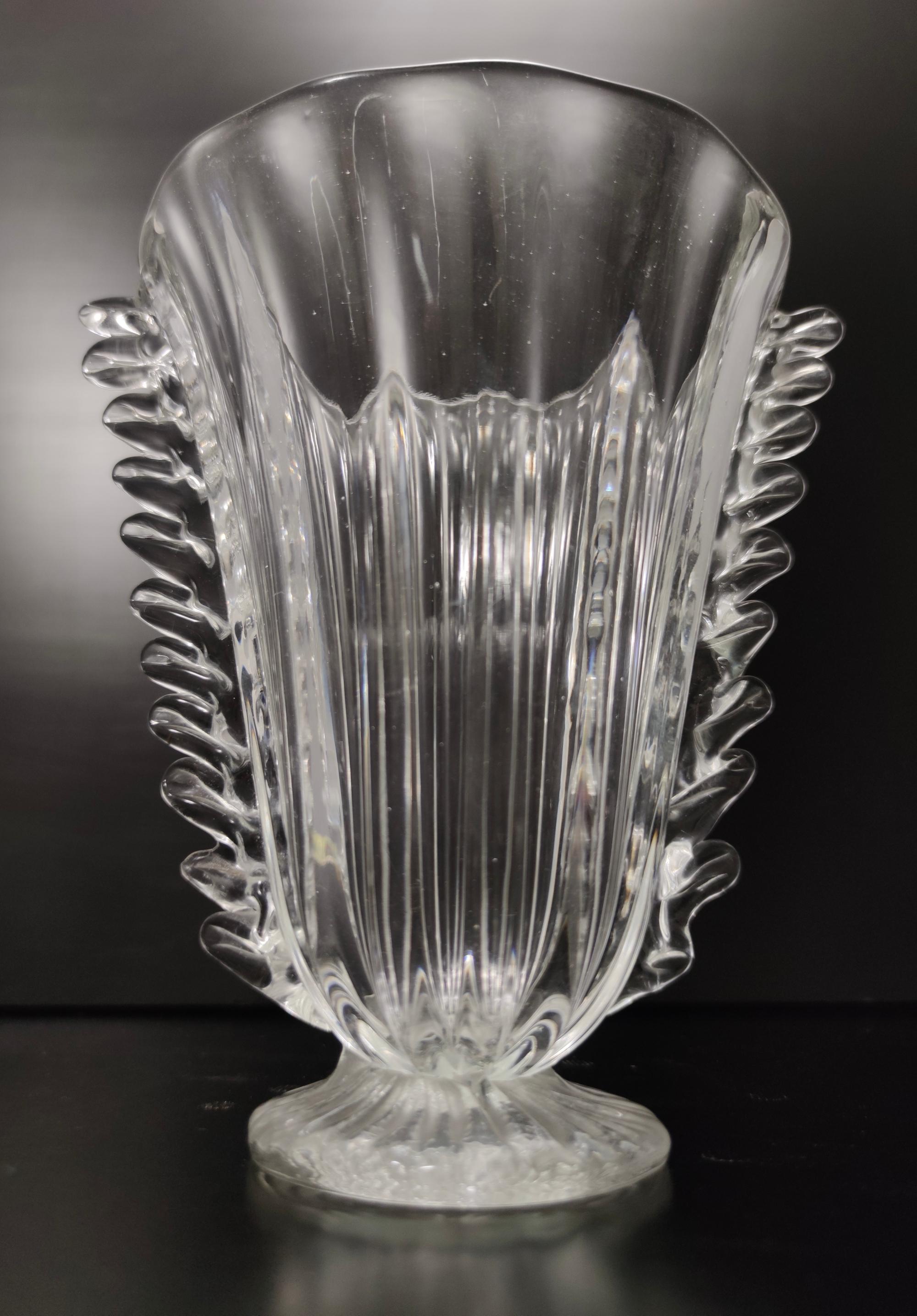 Vintage Transparent Murano Glass Vase by Barovier and Toso, Italy In Good Condition For Sale In Bresso, Lombardy
