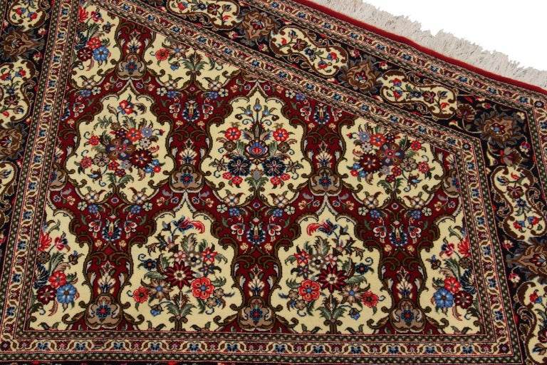 Vintage Trapezoid Persian Rug Persian Ghom Rare Collector 1950 For Sale