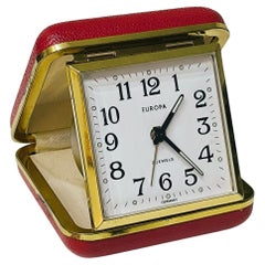 Horloge de voyage Europa, Allemagne, 2 bijoux, laiton et housse en cuir faux