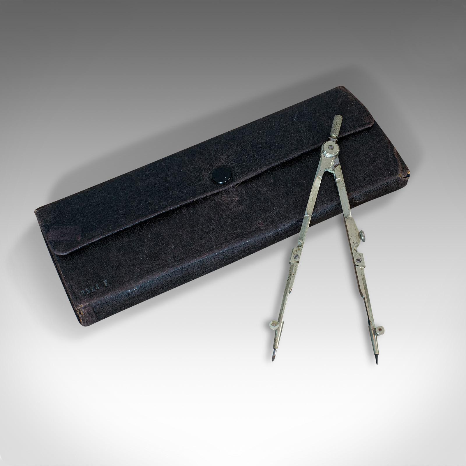 British Vintage Travelling Surveyor's Set, English, Pocket Drawing Instrument Case, 1930 For Sale