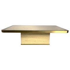 Vintage travertine and brass coffee table, 1970s