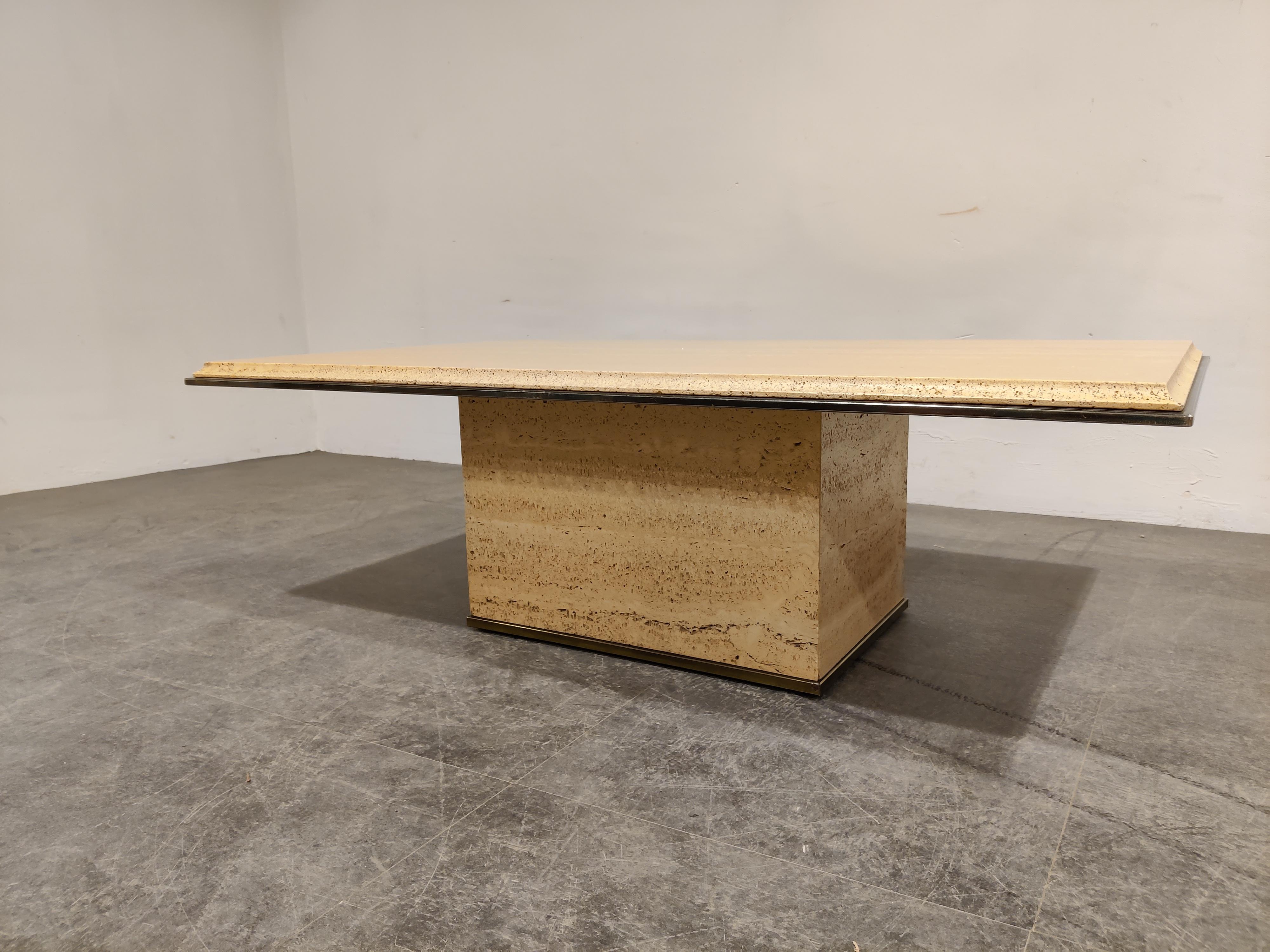 Vintage Travertine and Brass Coffee Table by Fedam, 1970s For Sale 4