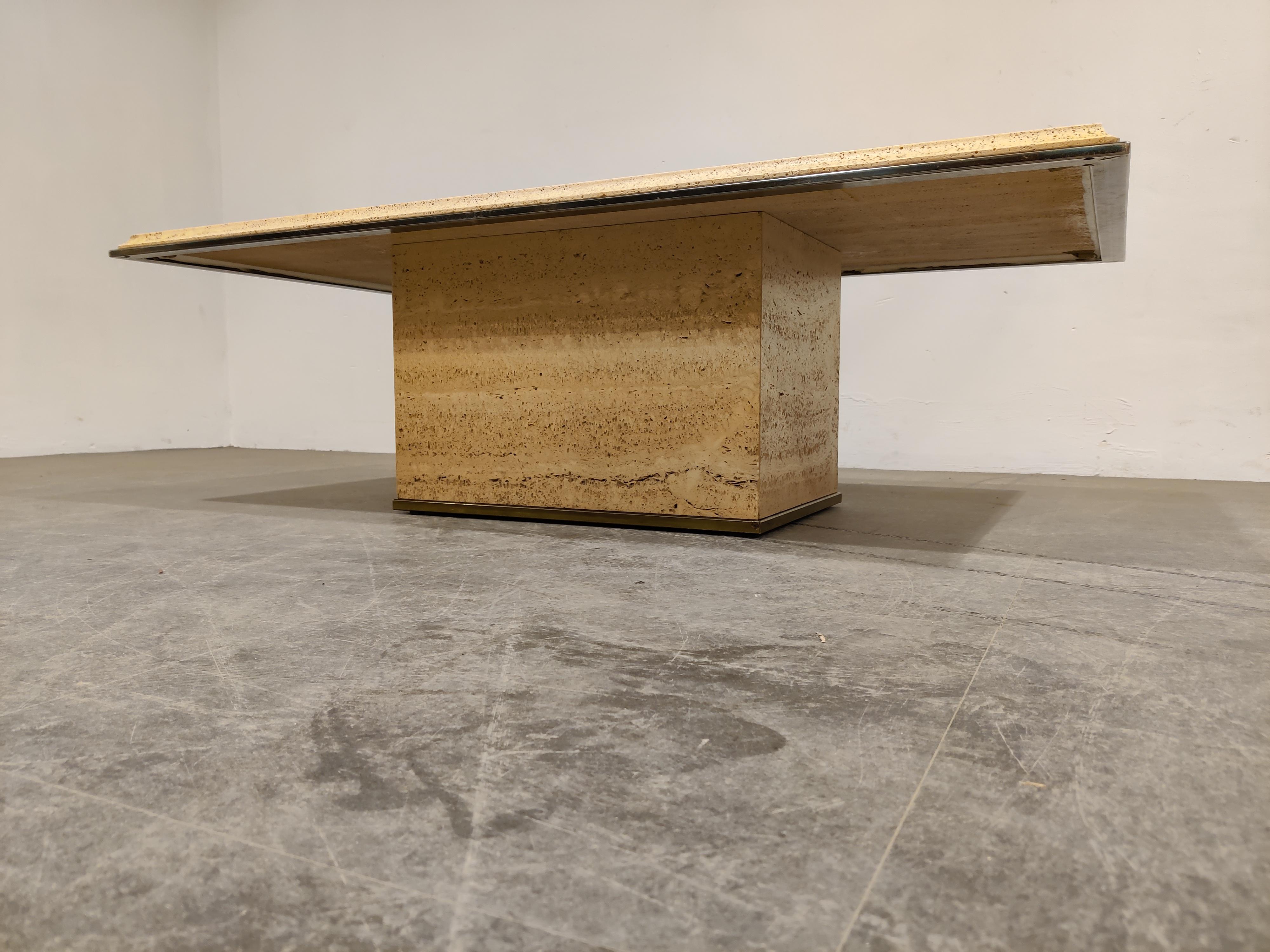 Vintage Travertine and Brass Coffee Table by Fedam, 1970s For Sale 5