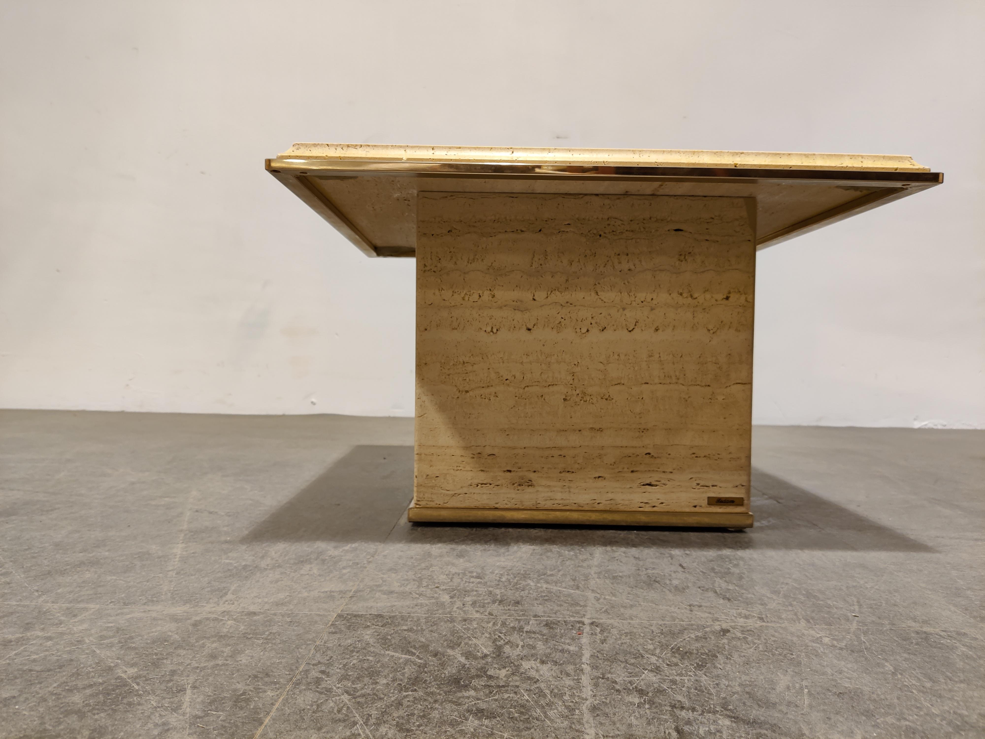 Hollywood Regency Vintage Travertine and Brass Coffee Table by Fedam, 1970s
